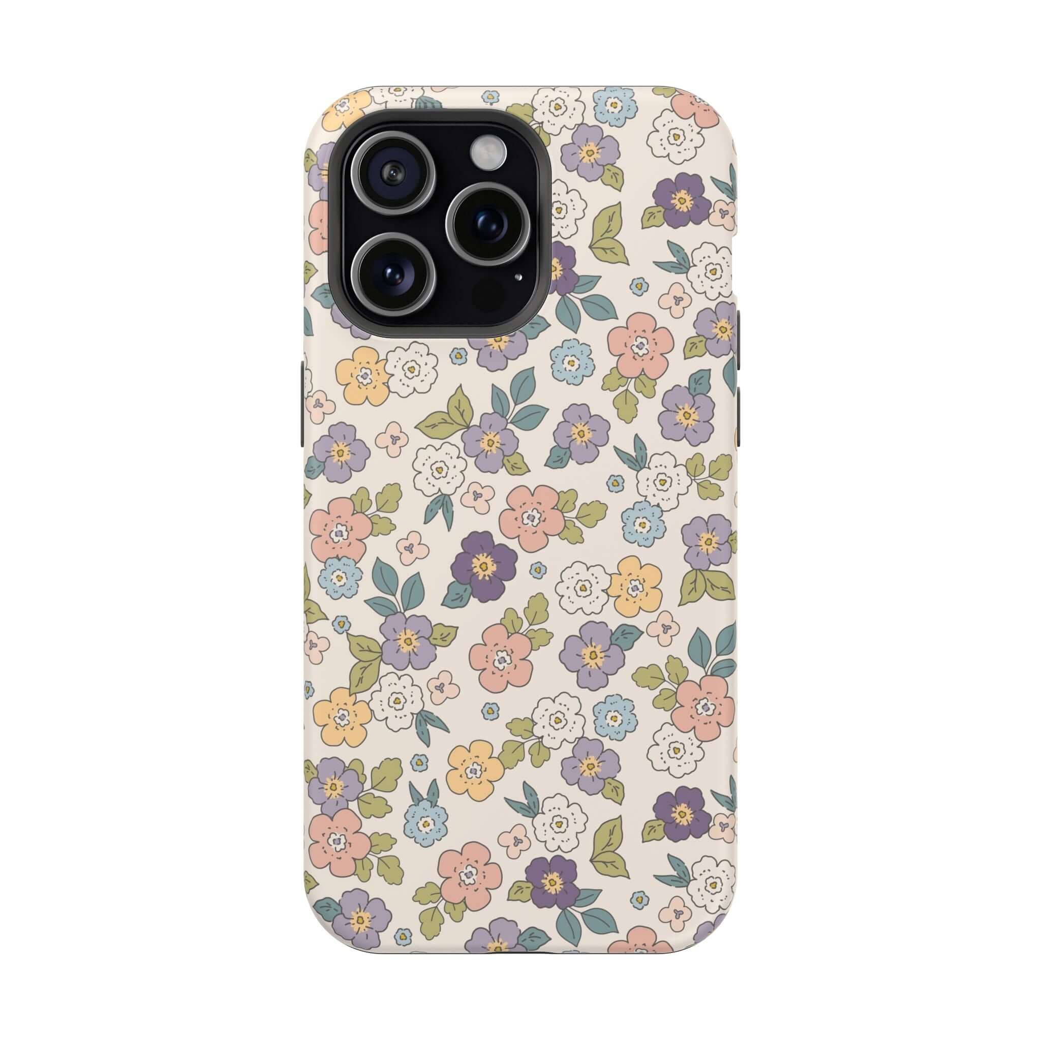 Colorful Ditsy Daisies iPhone case with floral design, perfect beachy accessory for stylish phone users.