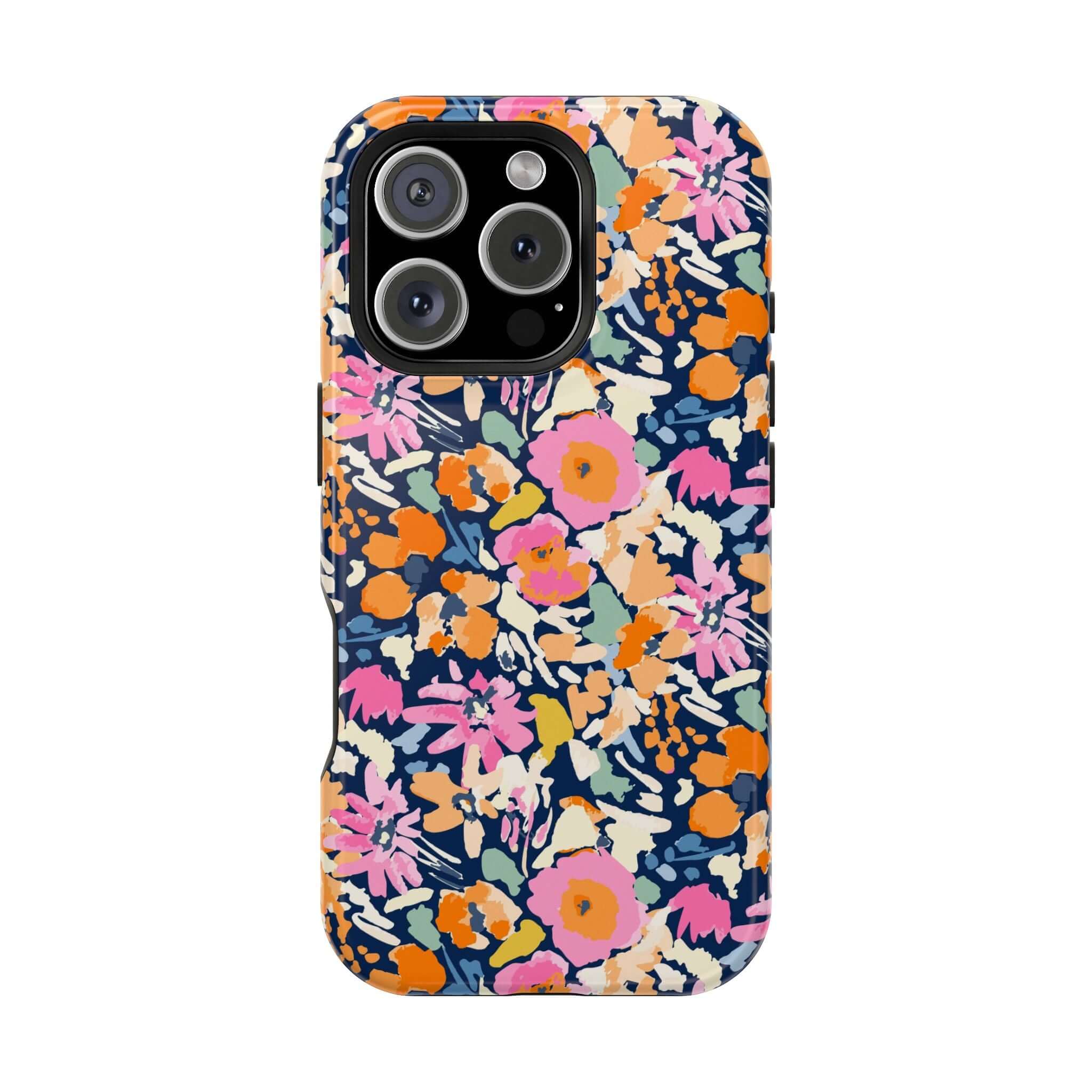 Colorful floral Botanic Burst MagSafe iPhone 16 case with cute protective design.