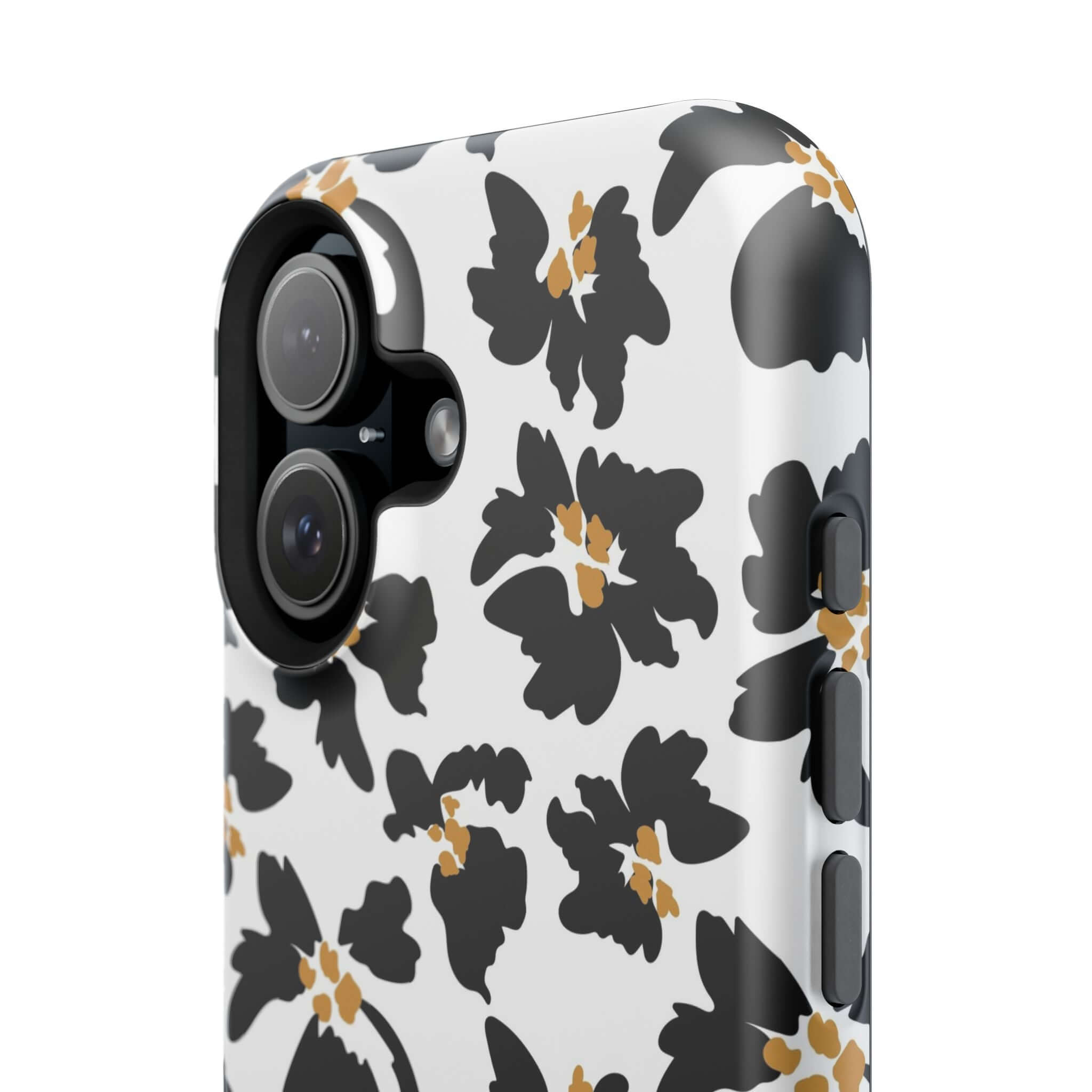 Modern Noir Flora Black Floral Case for iPhone with chic animal print design, perfect as a cute and protective MagSafe phone case.