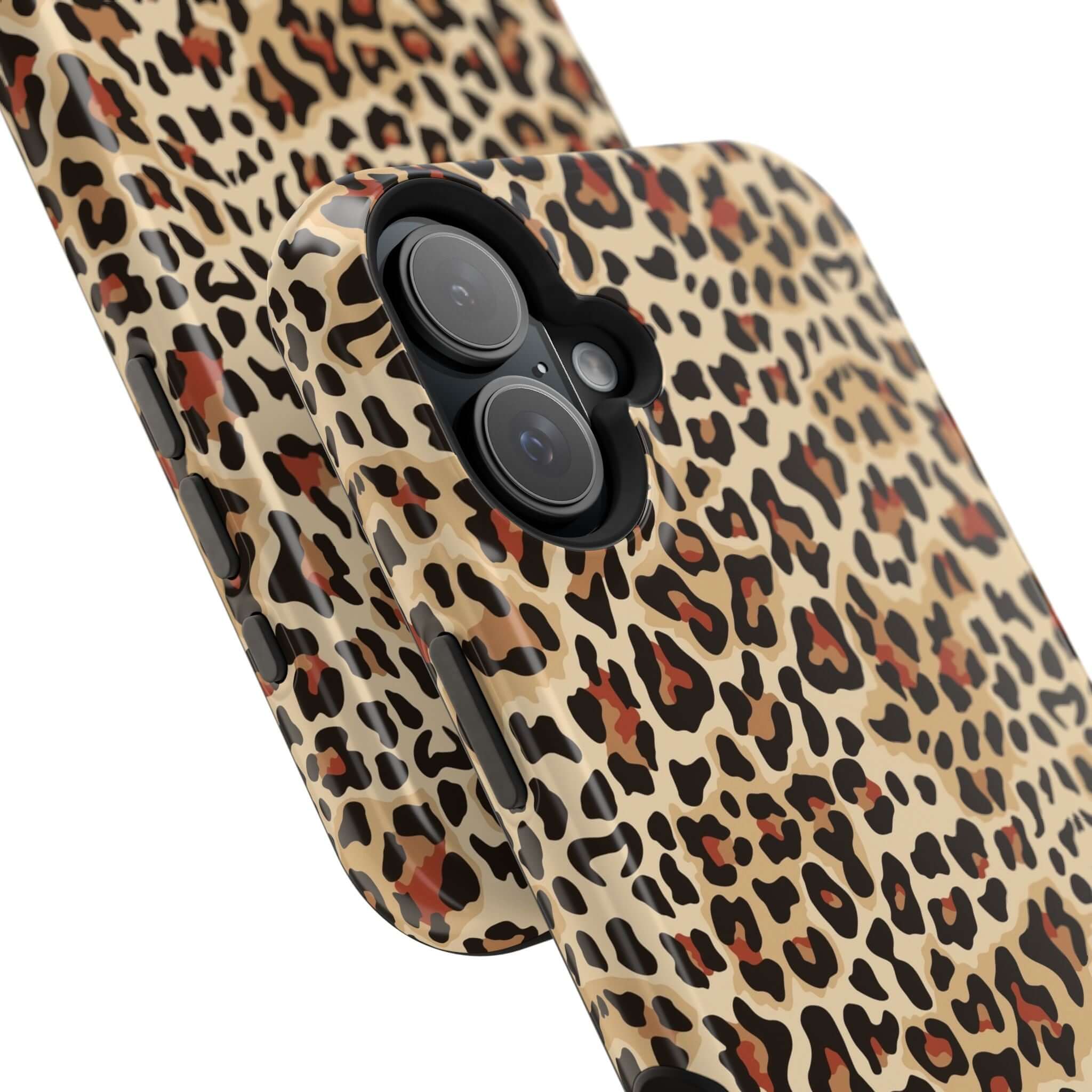 Wildly Chic leopard print iPhone case with MagSafe, colorful and abstract design, offering style and protection, cute phone case.