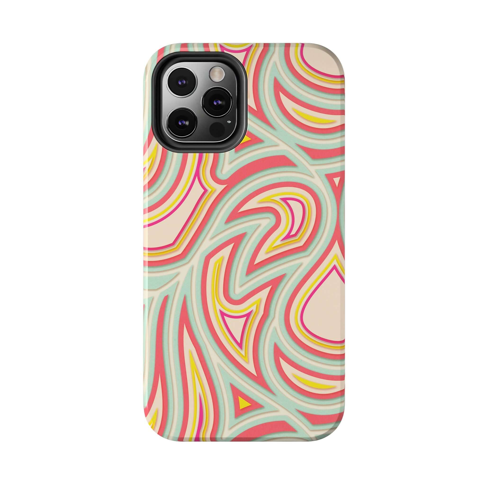 Groovy Waves retro abstract phone case for iPhone with colorful, playful design and vintage floral patterns. Cute Samsung phone cover.