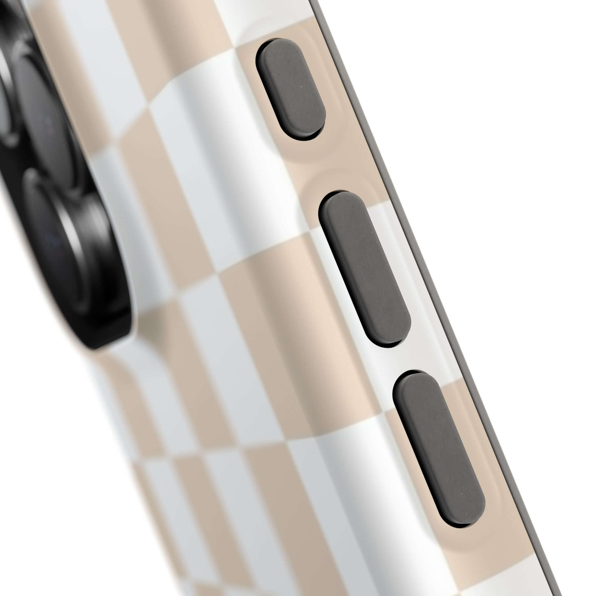 Cream checkered MagSafe iPhone case with close-up of beige and white pattern for iPhone 16 - Cute protective phone case