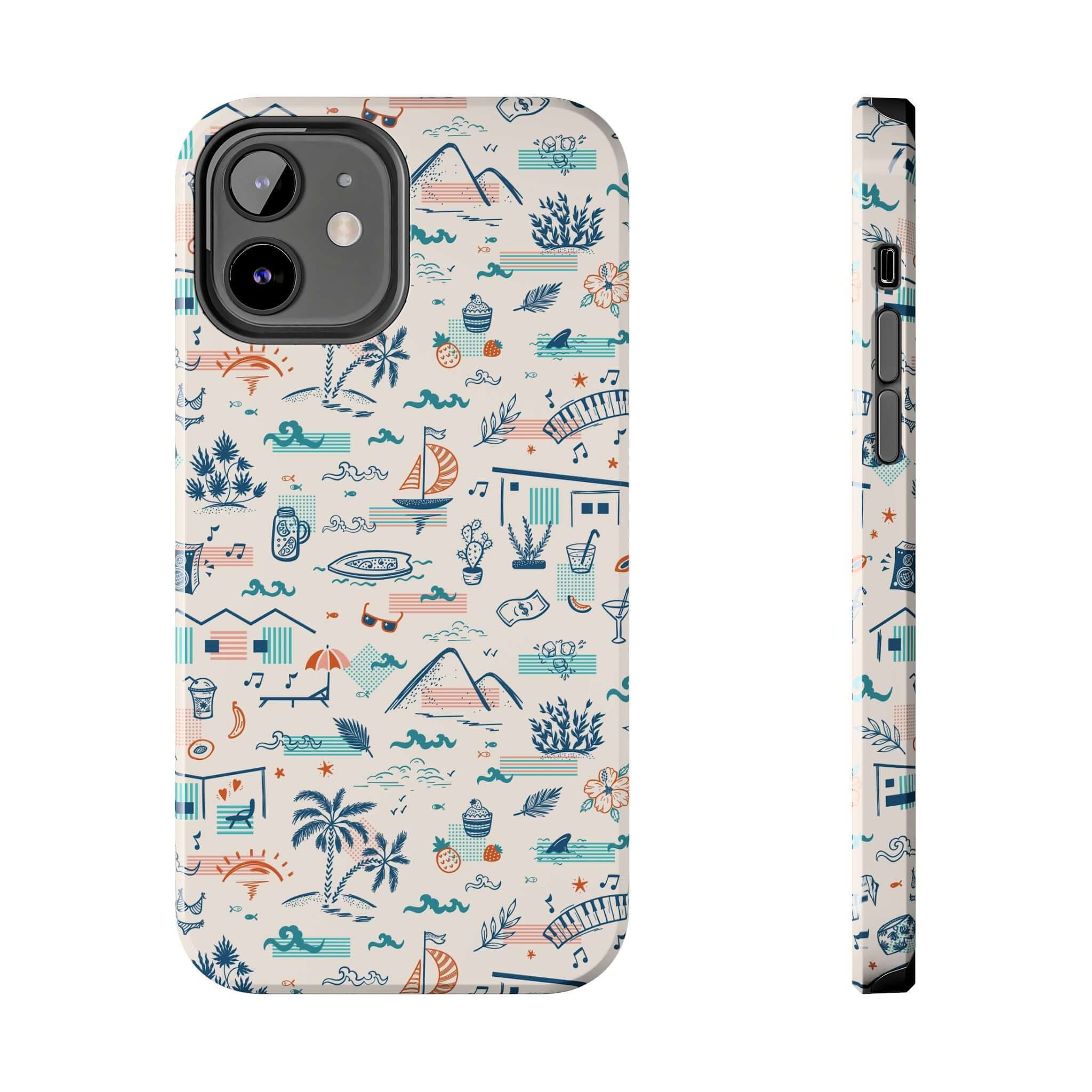 Forever on Vacation colorful iPhone case with summer-themed illustrations for iPhone 14 Pro Max and Samsung S23. Cute phone cases for sunny vibes.