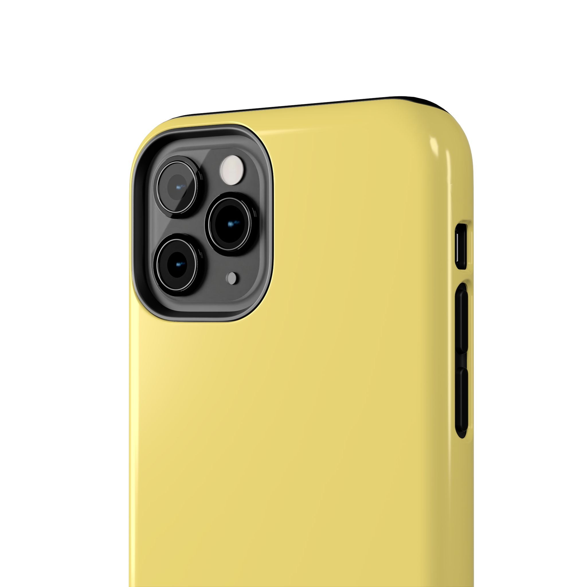 Solid yellow iPhone case, Lemon Drop design, cute phone case for iPhone, adds standout style and fun touch to your device.