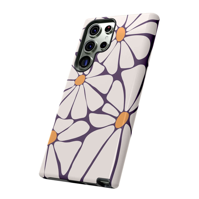 Purple Haze retro flower phone case with cute floral design, fits Samsung and Pixel devices, stylish and protective for iPhone 14.