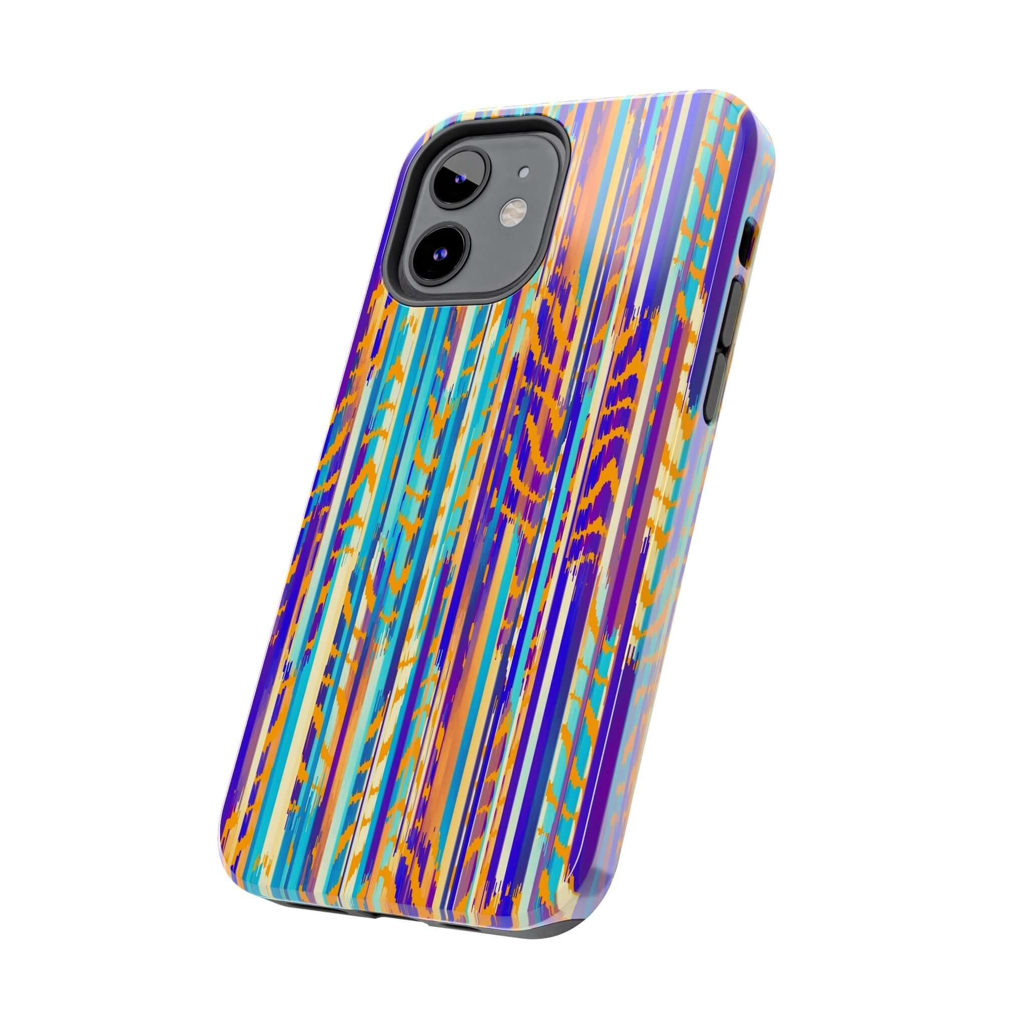 Colorful tie dye abstract iPhone case with vibrant stripes, offering a cute and unique design to make your phone stand out.