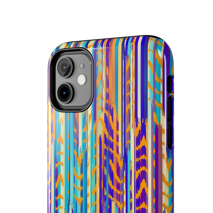 Colorful abstract tie dye iPhone case with vibrant stripes, showcasing a unique and cute design for phone protection.