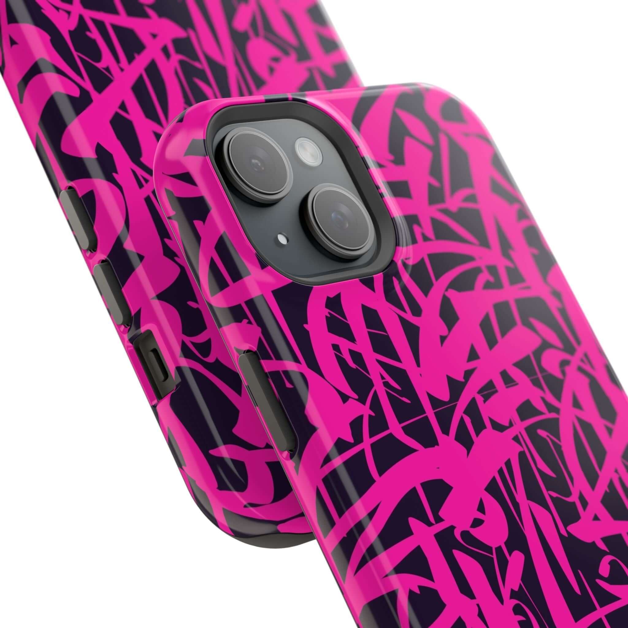 Colorful Midnight Pop pink art case for iPhone, showcasing unique design and protection. Perfect cute phone cover!