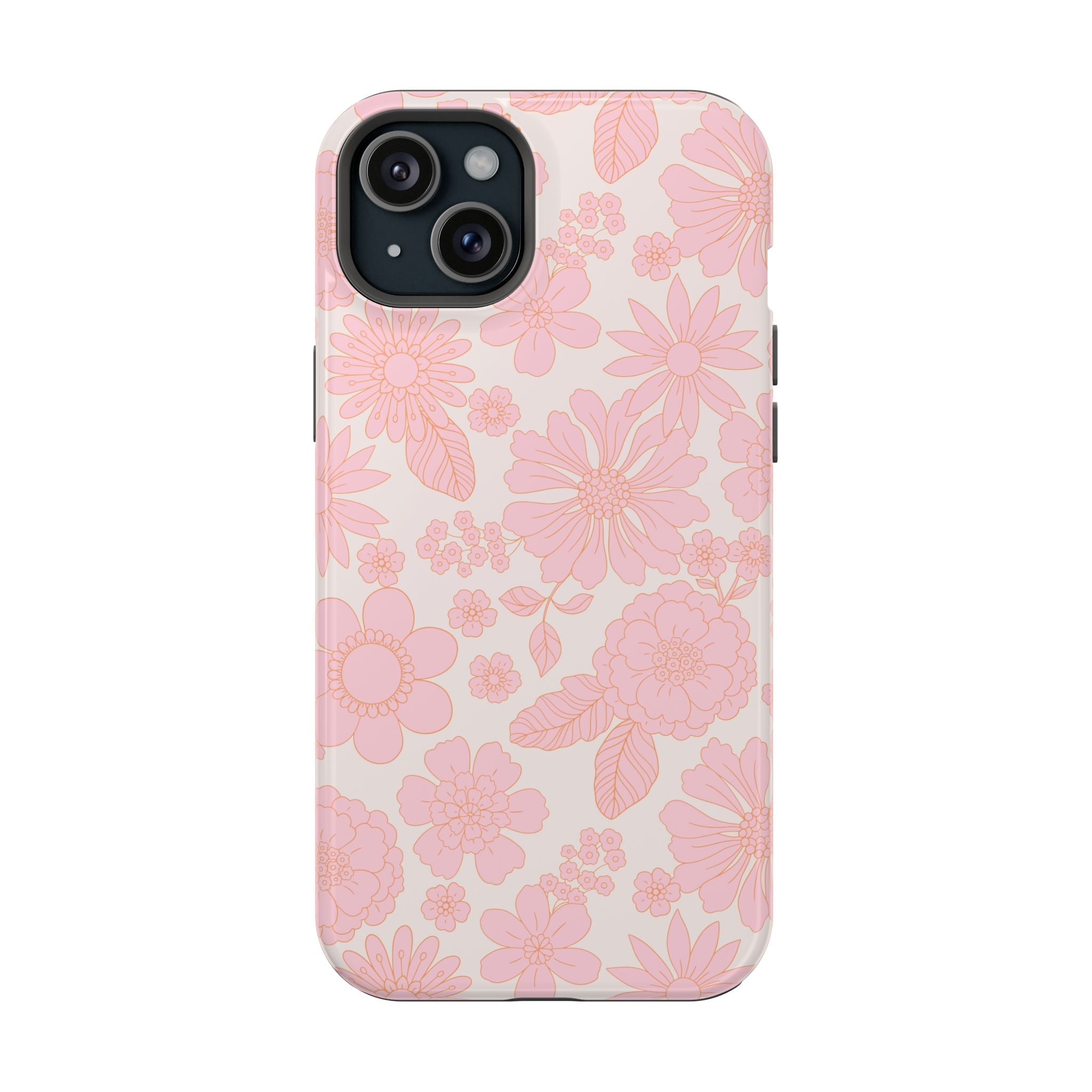 Pink Floral MagSafe iPhone Case with Cottagecore Aesthetic for iPhone 16 - Cute Phone Cover