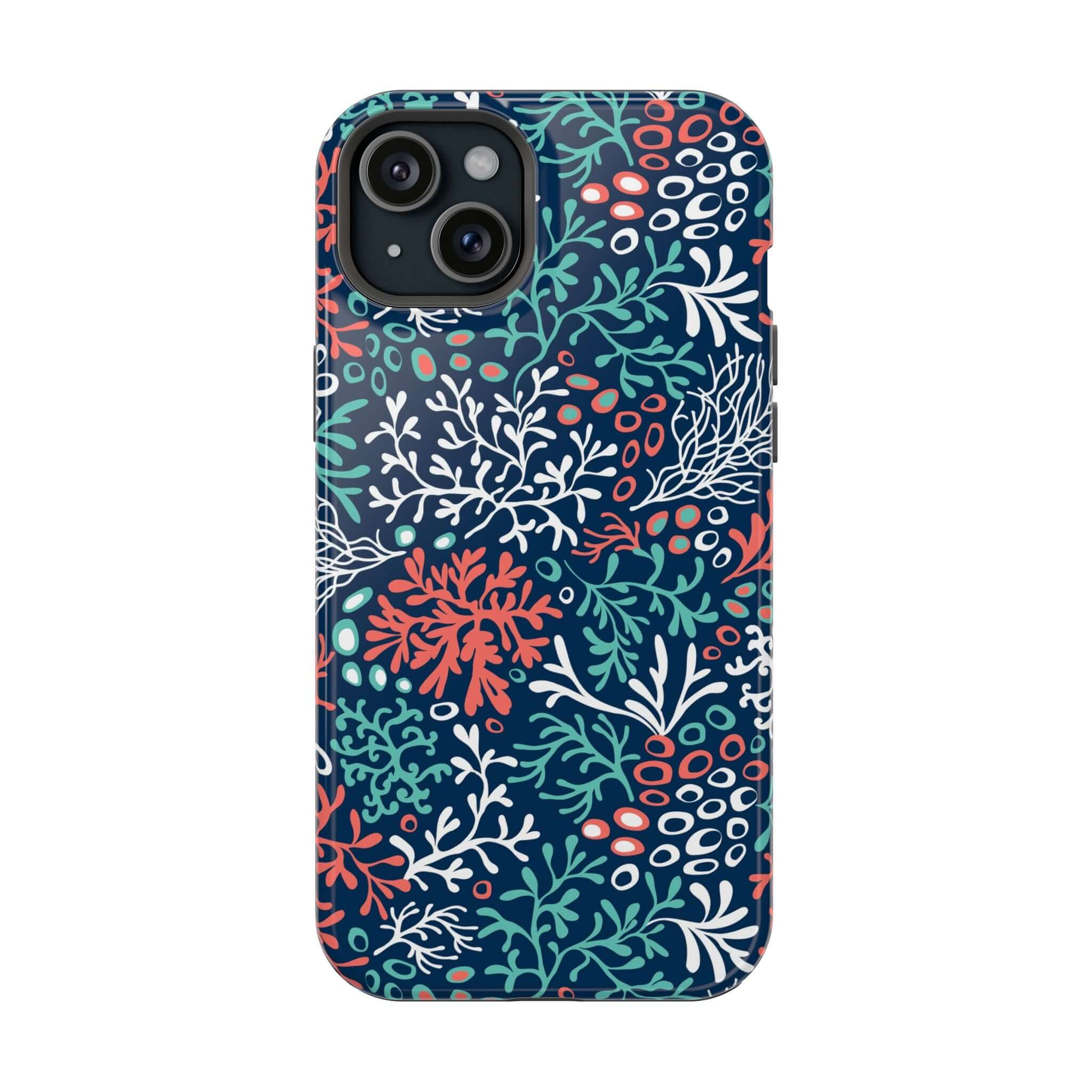 Cute iPhone 16 case with colorful coral reef design, perfect for beach lovers.