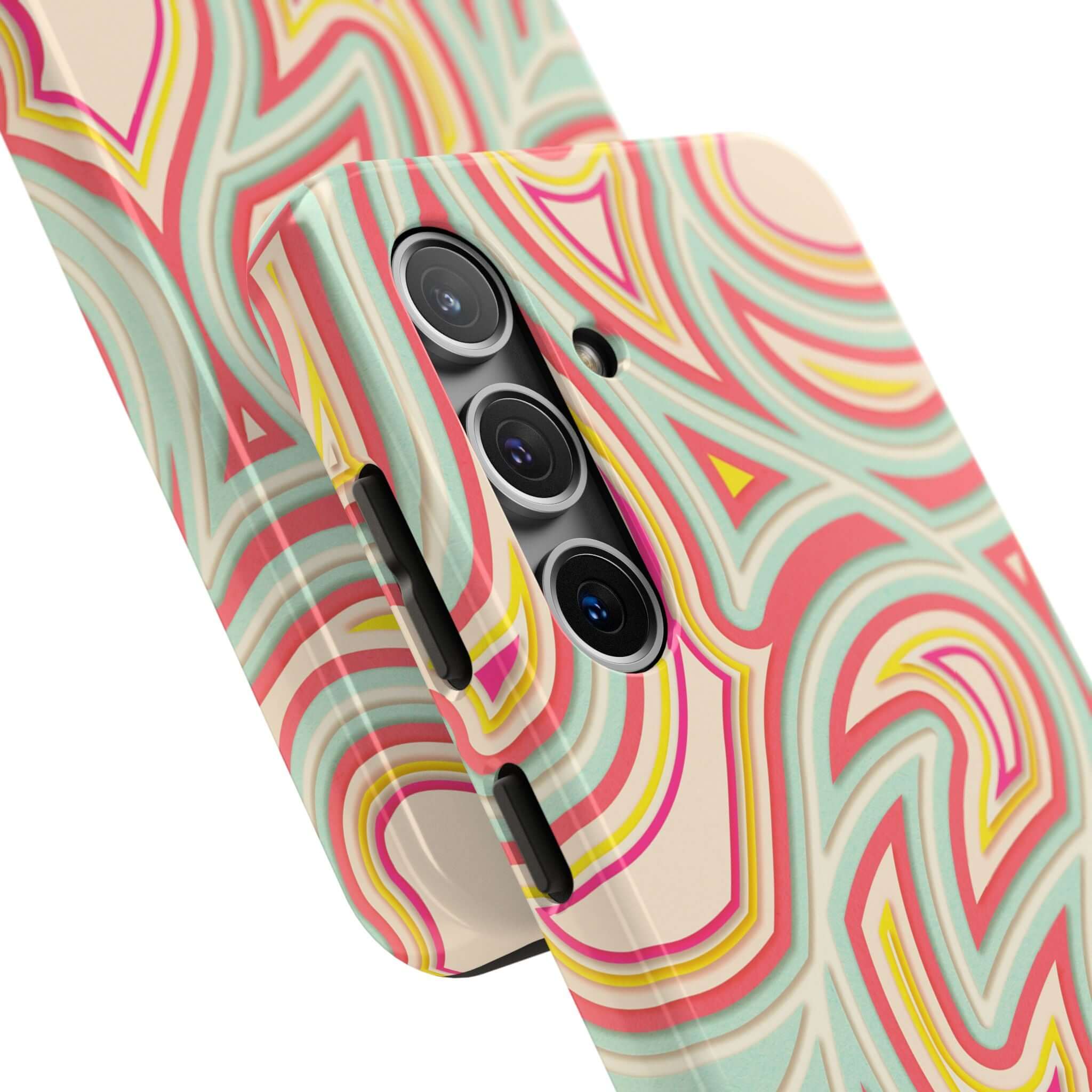 Groovy Waves retro abstract phone case with colorful patterns, cute iPhone case and Samsung phone cover with flowers.