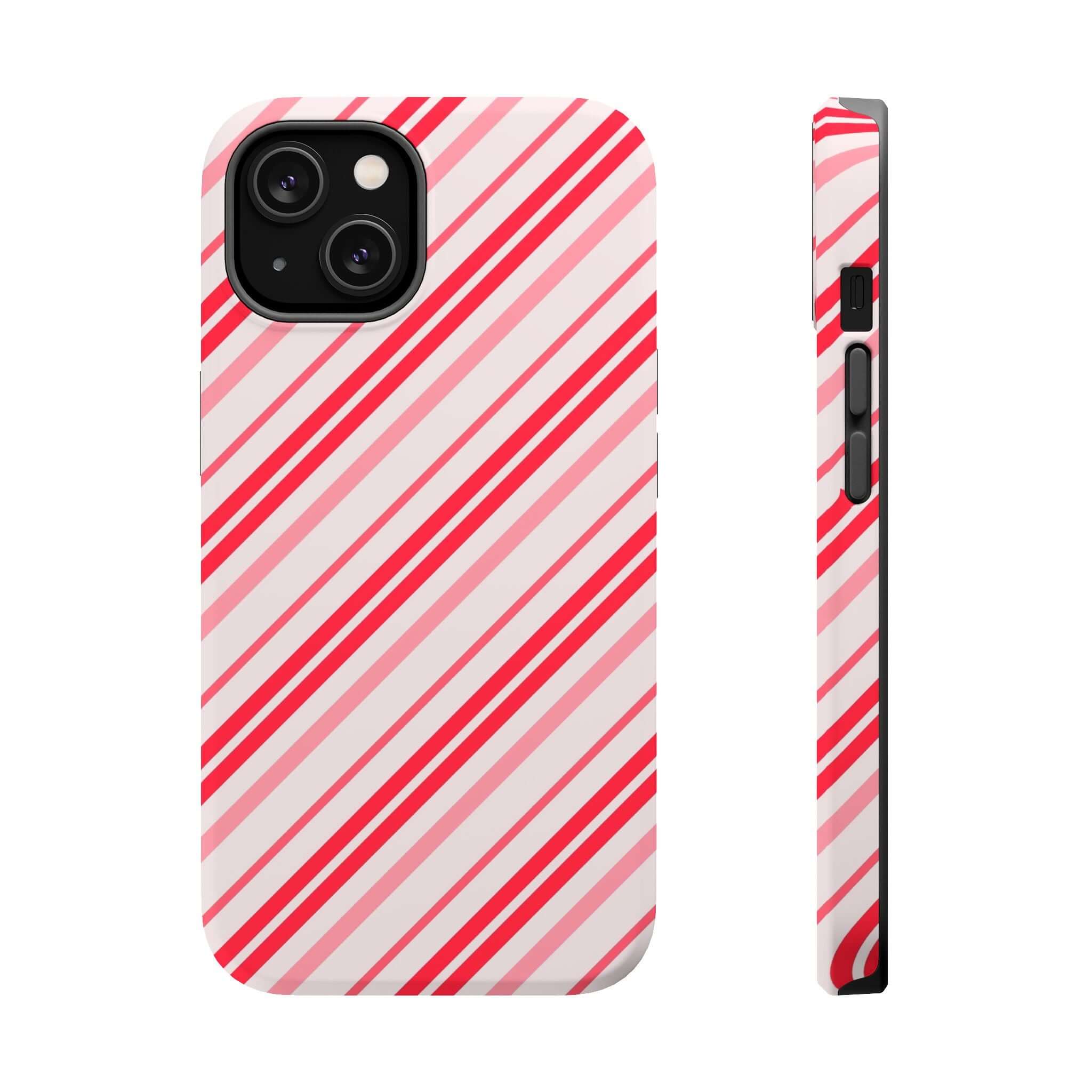 Candy Cane Cutie MagSafe Case with festive red and white stripes, perfect Xmas phone cover for holiday cheer.