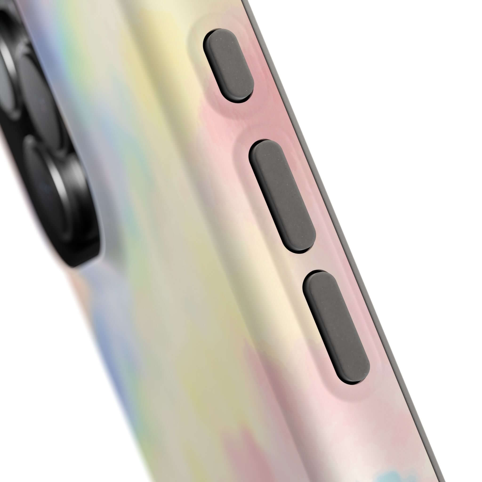 Close-up of a cute pastel tie dye iPhone case with MagSafe, showcasing a custom design perfect for adding magic to tech.