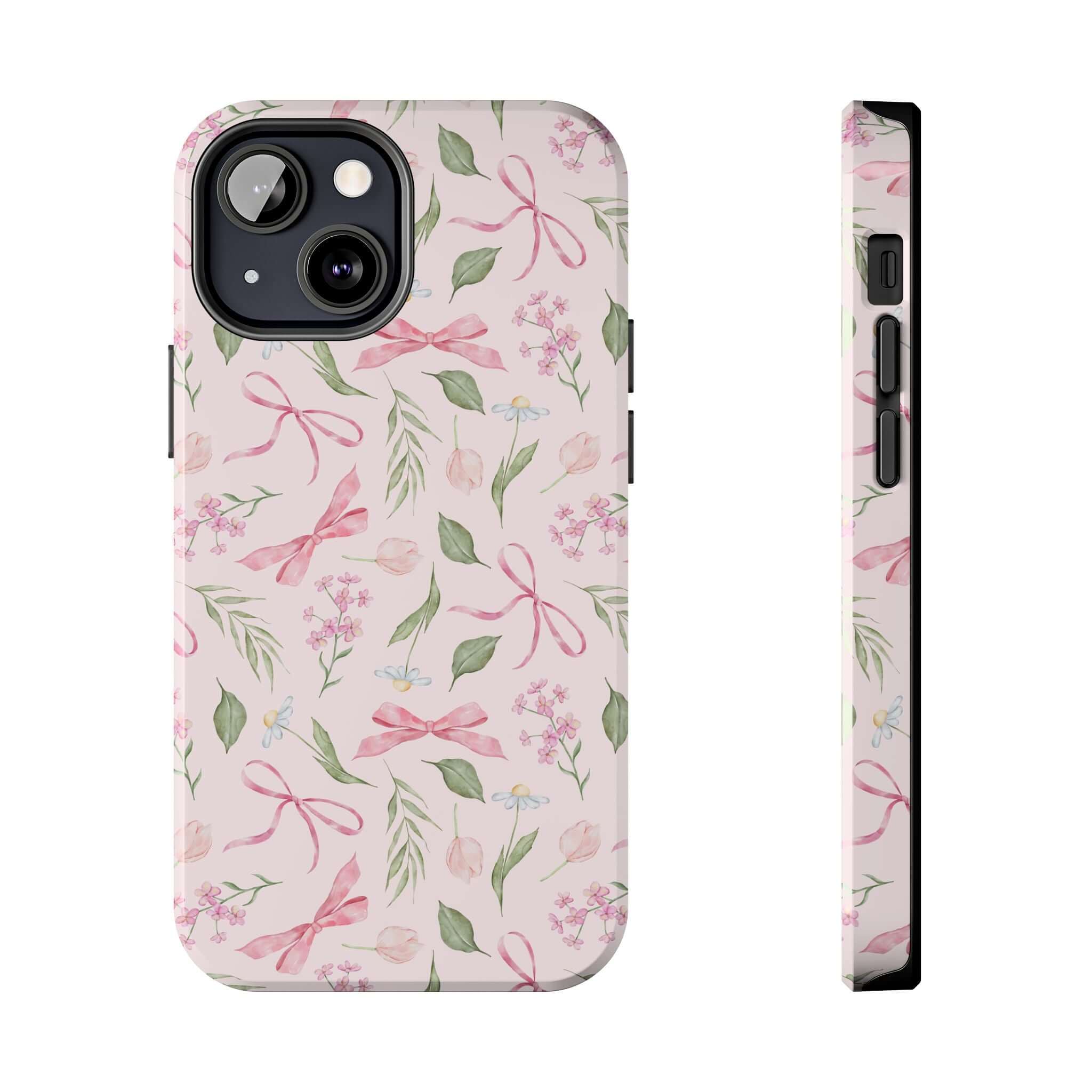 Cute pink iPhone case with bow design for iPhone 14 and iPhone 15, Coquette Bow Case by Girlie Twirls, stylish phone protection