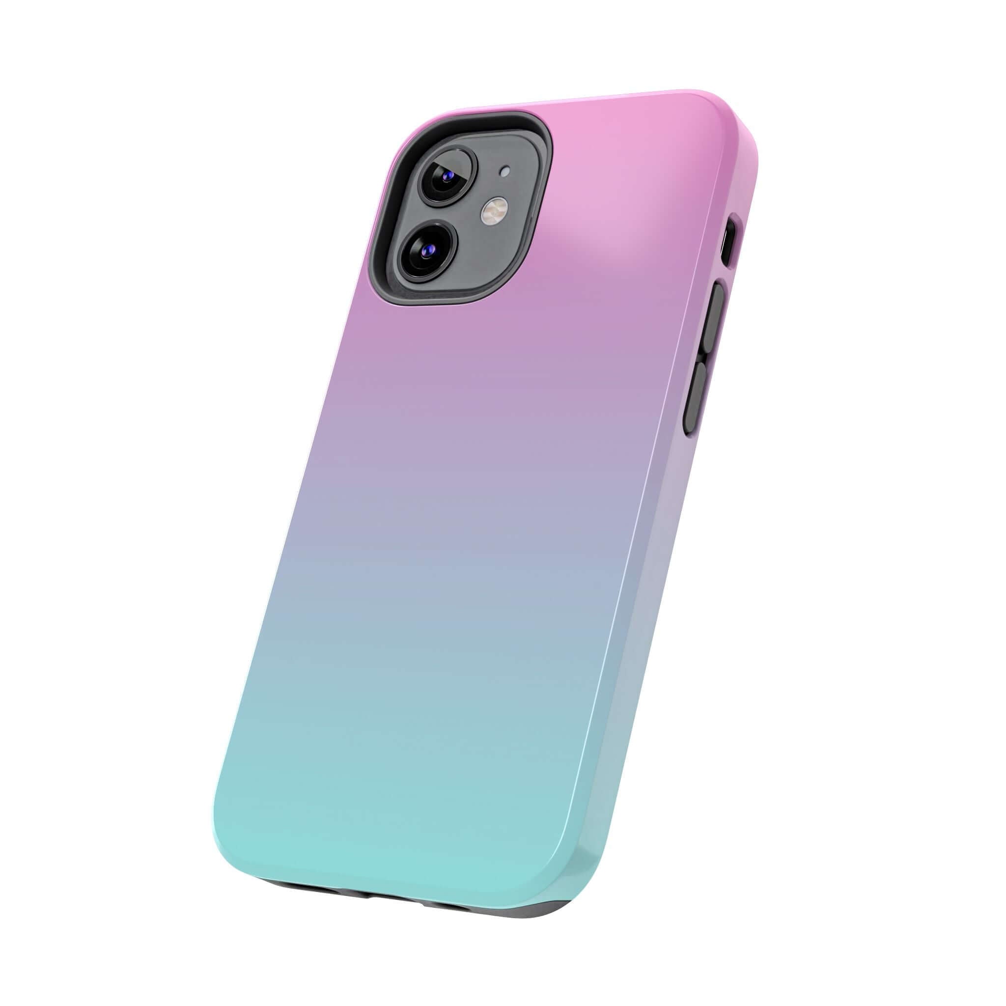 Cute pink and teal iPhone 14 case, Sweet Pink Dreamer, adorable phone cover with free shipping for iPhone 14 users.