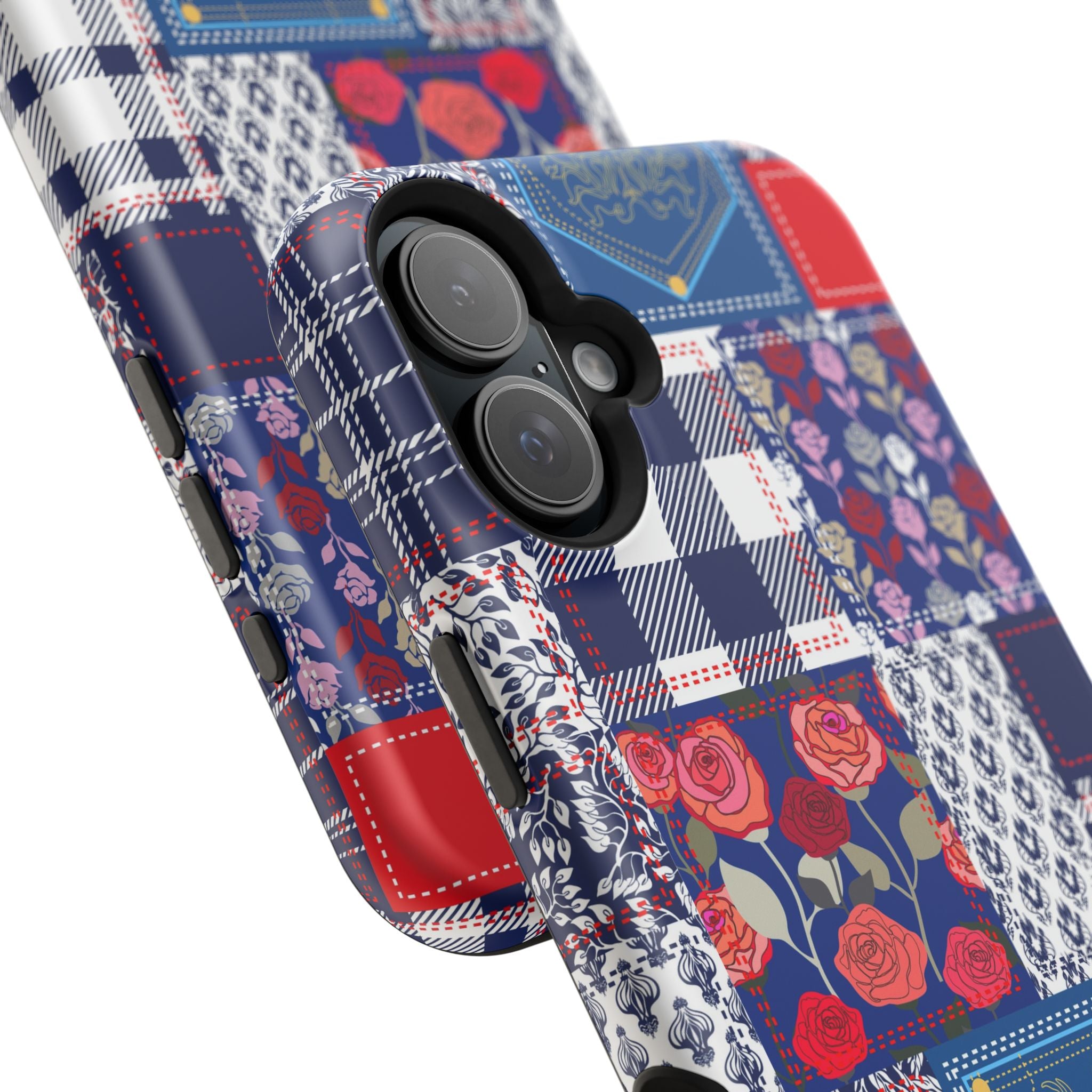 Crimson Bloom | Blue Patchwork Case