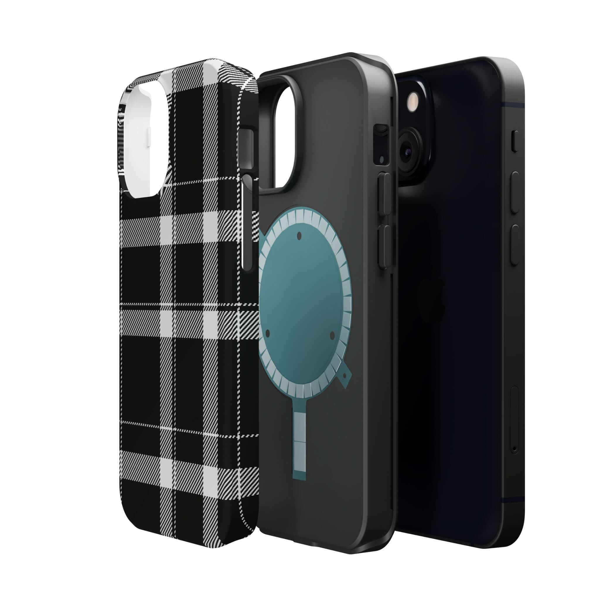 Stylish black plaid and quirky design phone cases for Apple iPhone, perfect cute phone cover for trendy users.