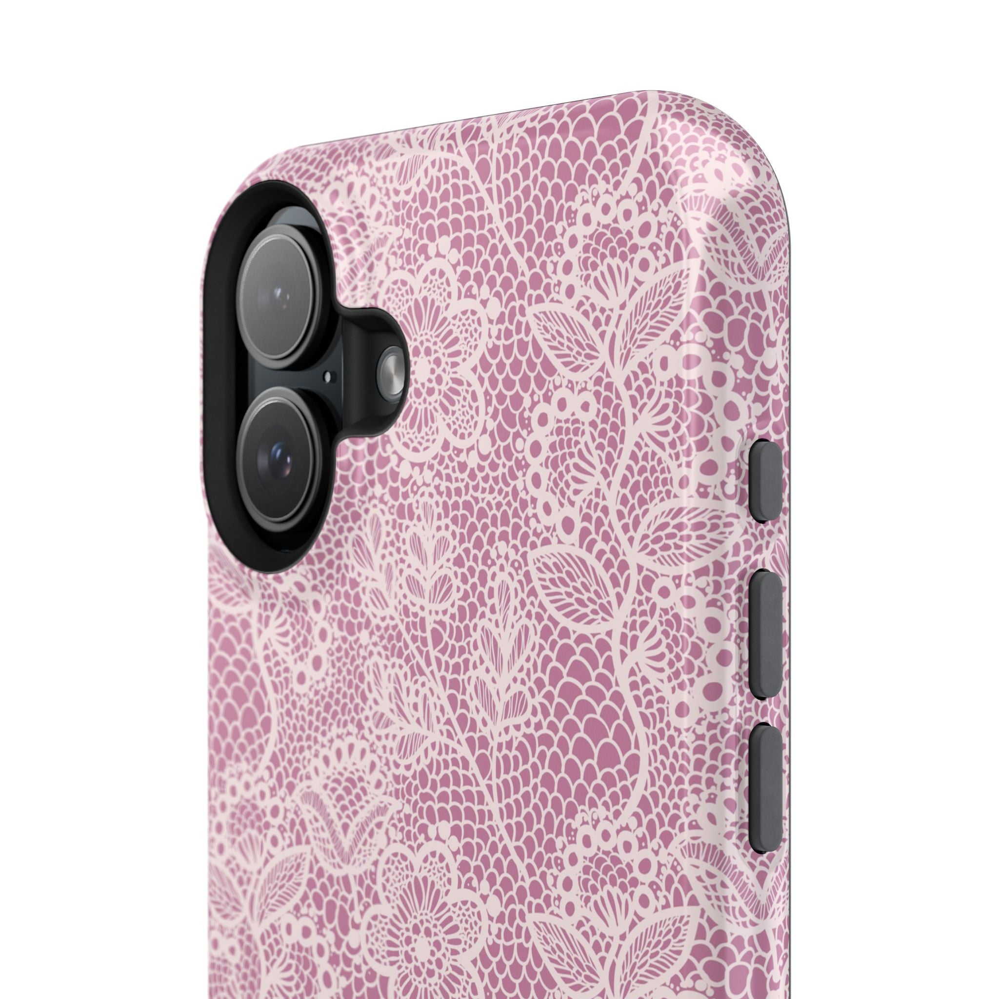 Pink Lace MagSafe iPhone Case with Floral Design - Cute and Protective Phone Cover