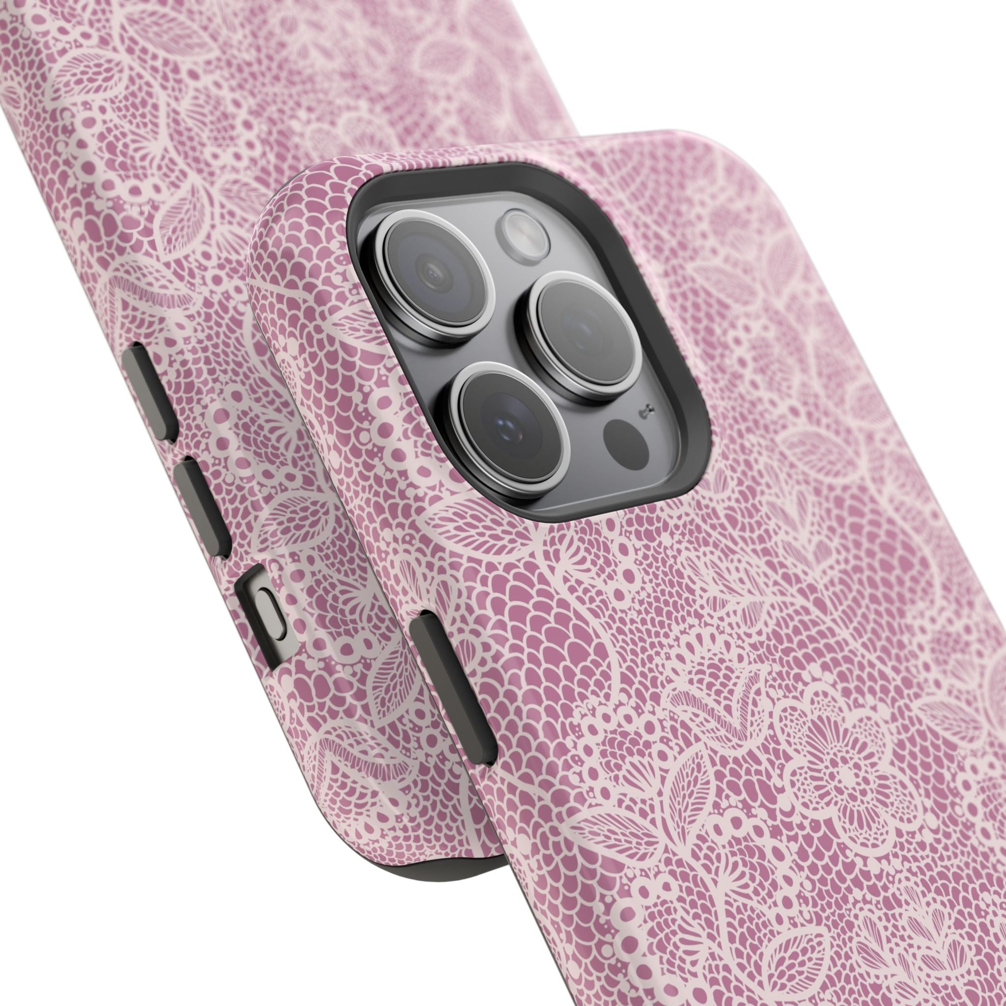 Pink Lace MagSafe iPhone Case with Country Charm, Cute Floral Phone Cover