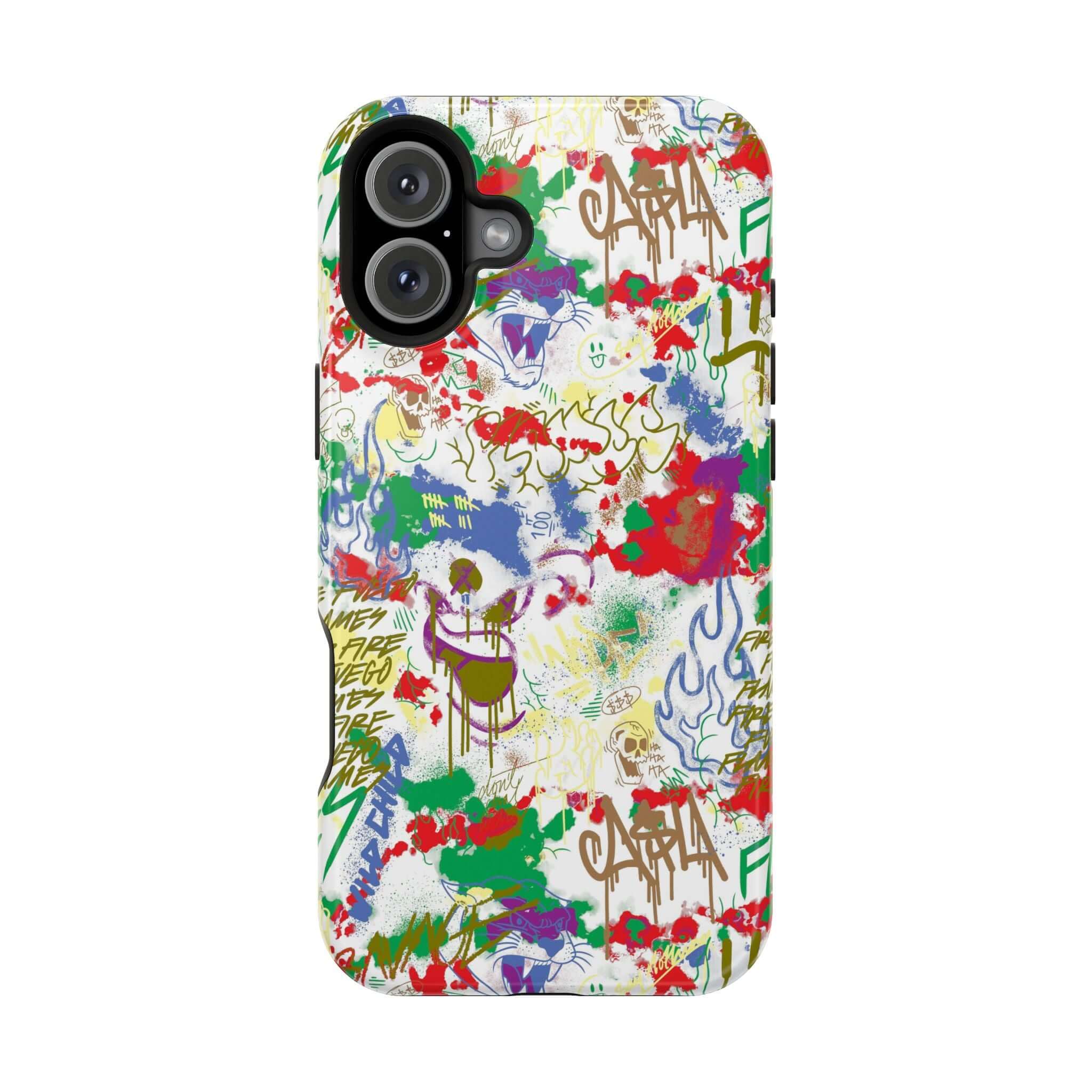 Colorful graffiti phone case with vibrant street art design, perfect cute phone cover for iPhone lovers.