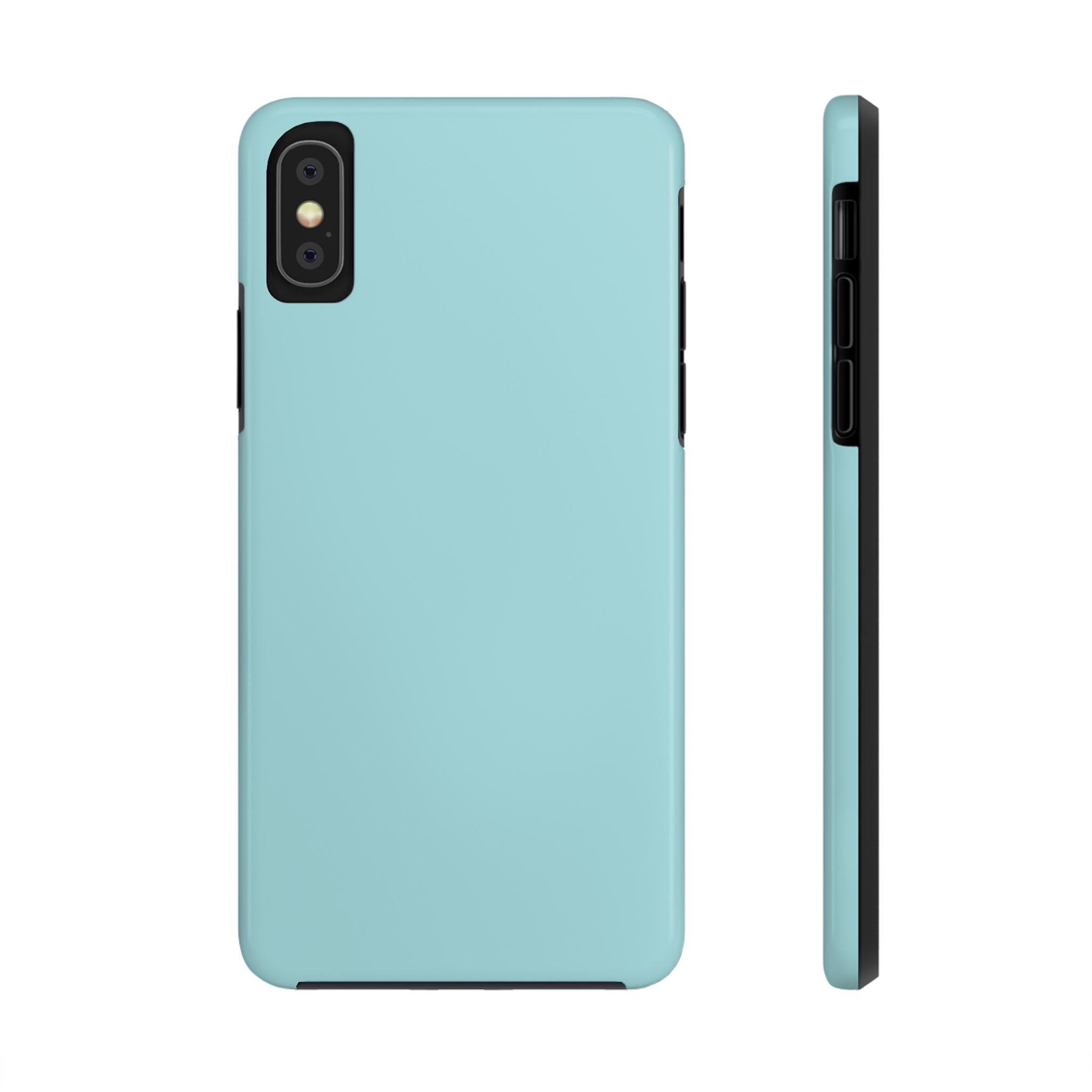 Minty Green solid teal phone case for iPhone 16, stylish and protective cute phone cover with side and back view.