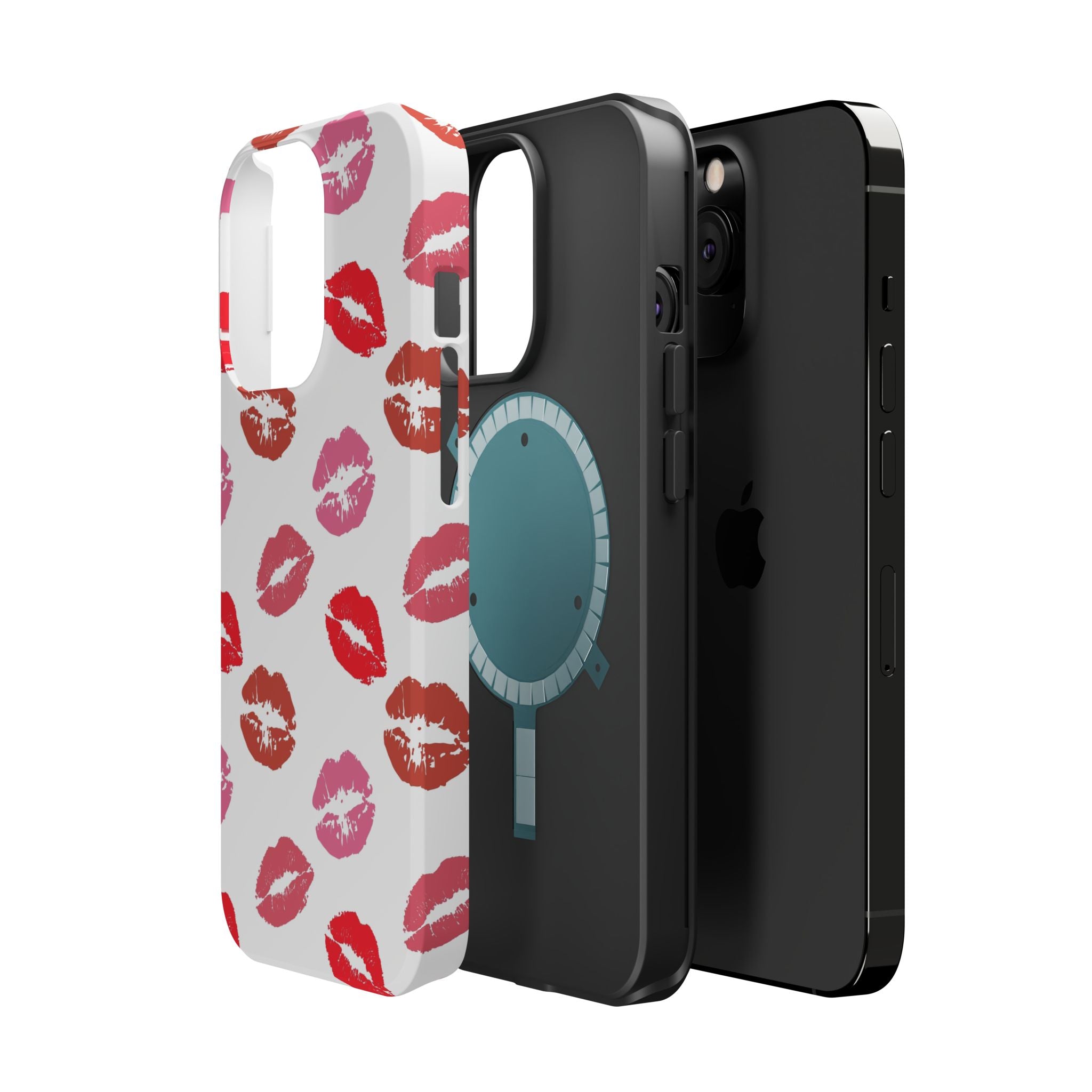 Cute iPhone case with kiss print design, fun flirty phone cover, protective stylish case for phone, Pucker Up Kisses Case.