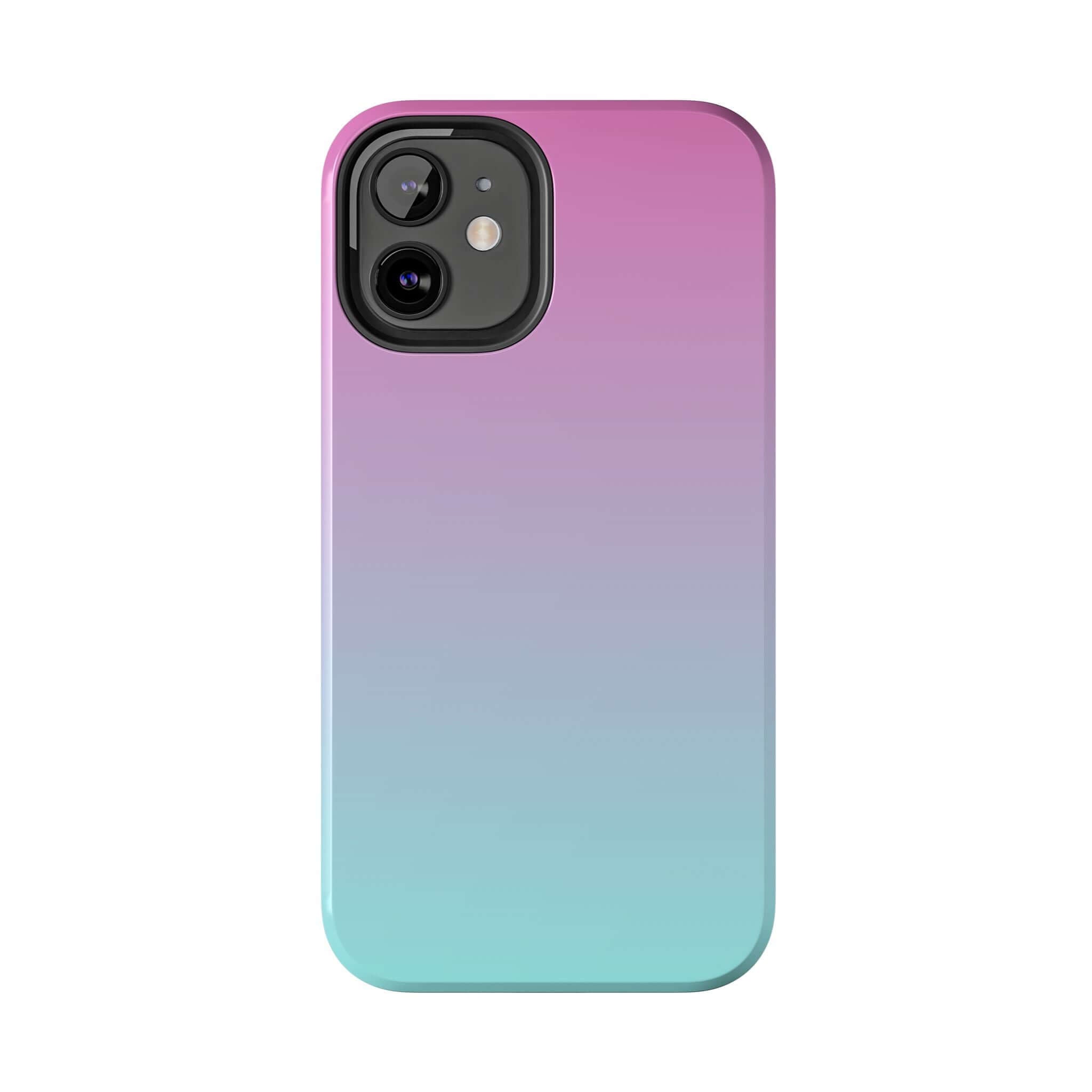 Sweet Pink Dreamer iPhone 14 case in pink and teal gradient design. Cute phone cover with free shipping. Perfect for stylish protection.