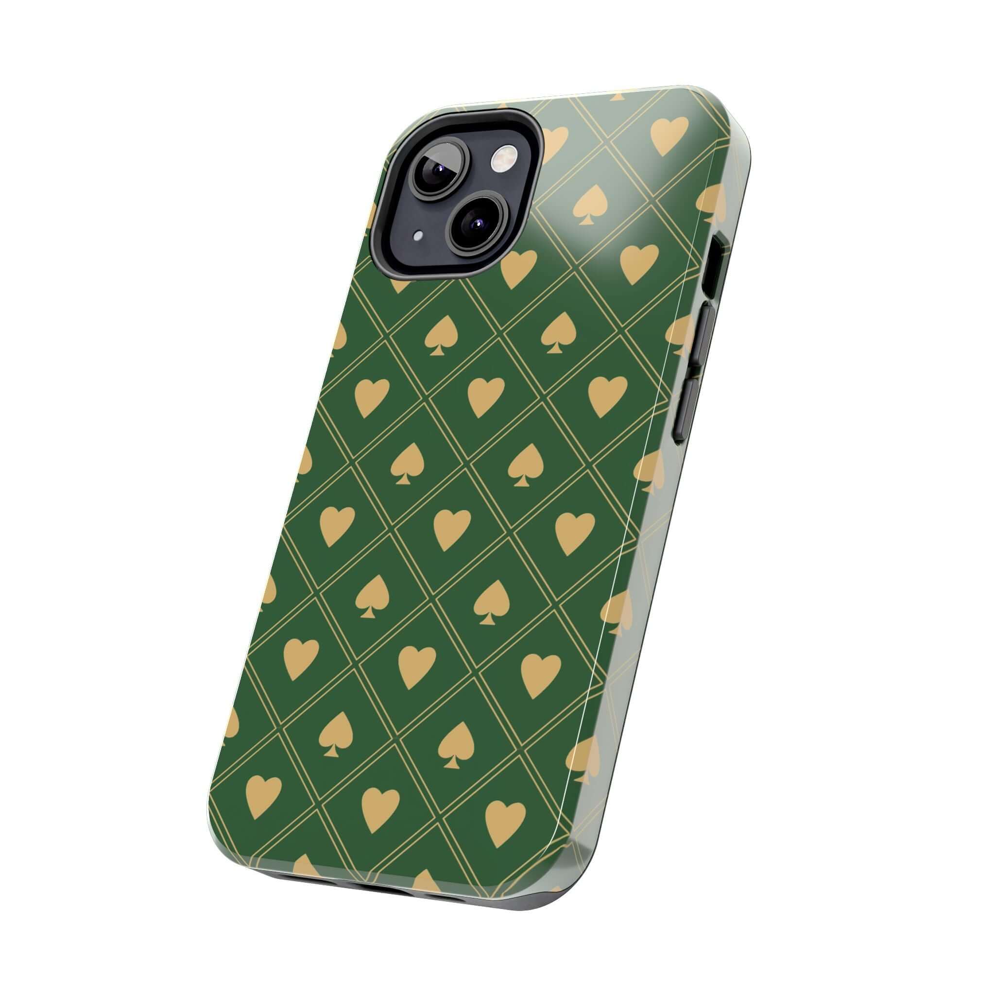 Cute iPhone case with green spade design and flower patterns, protective phone cover for Samsung and iPhone, Royal Flush style, free shipping