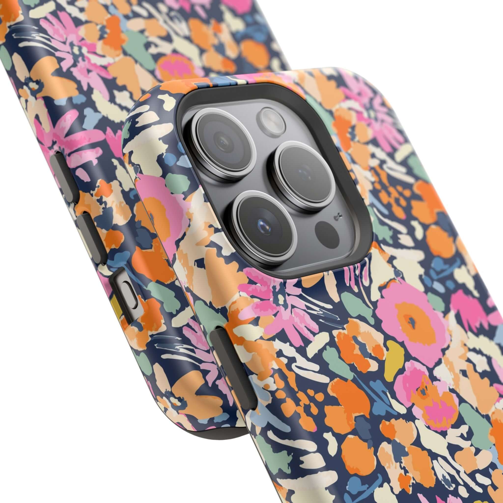 Colorful floral MagSafe iPhone 16 case protective cute design