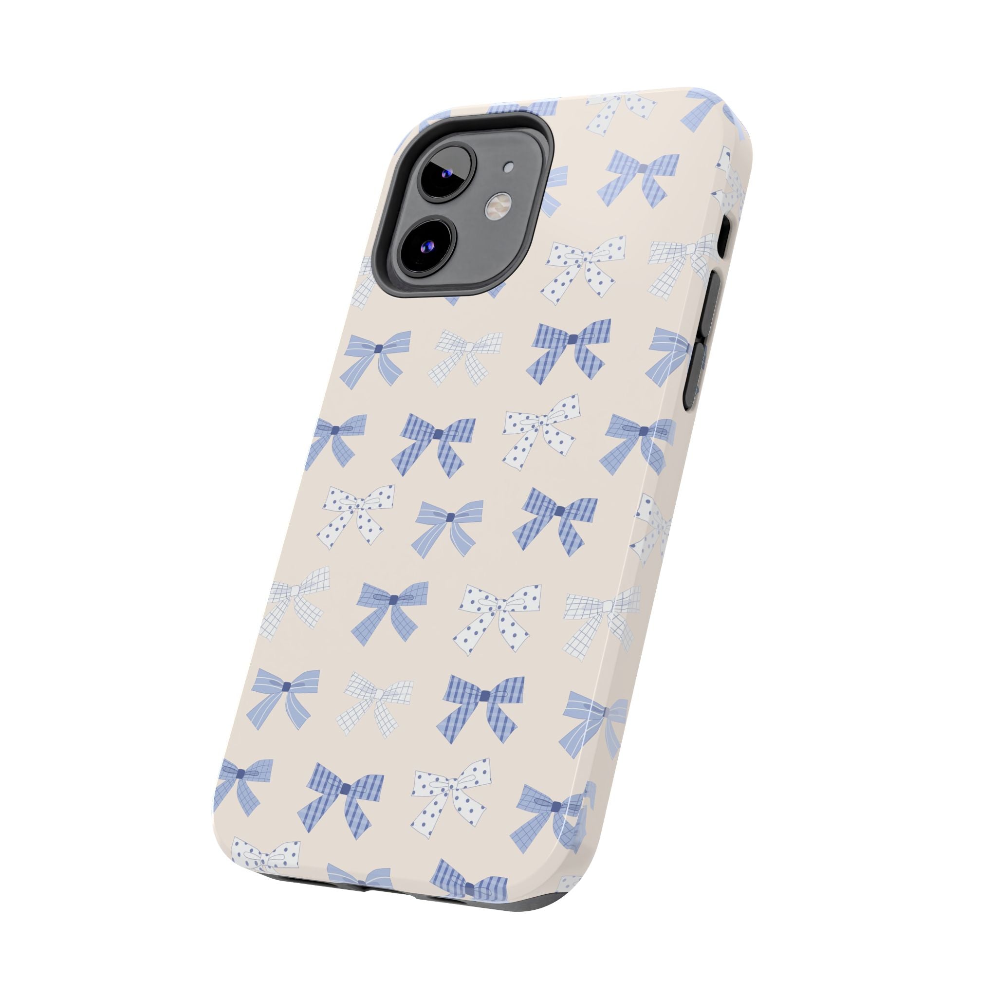 Cute phone case with blue bow design for iPhone 16, perfect for a bride-to-be seeking a playful and stylish look.