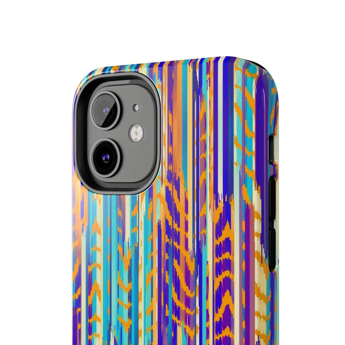 Colorful abstract tie dye iPhone case with vibrant stripes, offering unique style and protection as a cute phone accessory.