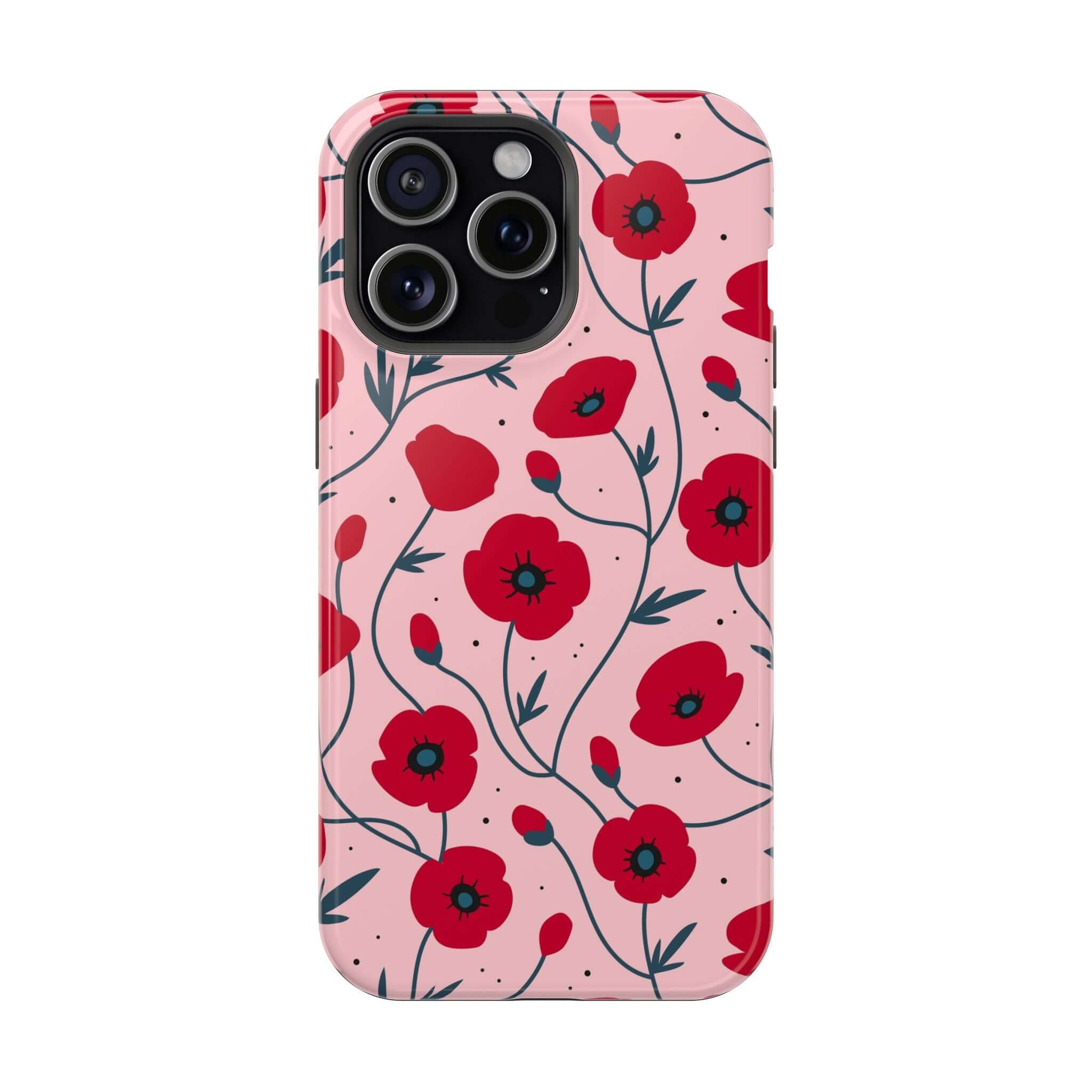 Cute Pink Floral iPhone Case with Red Poppy Flowers - Free Shipping from Pink n Poppy