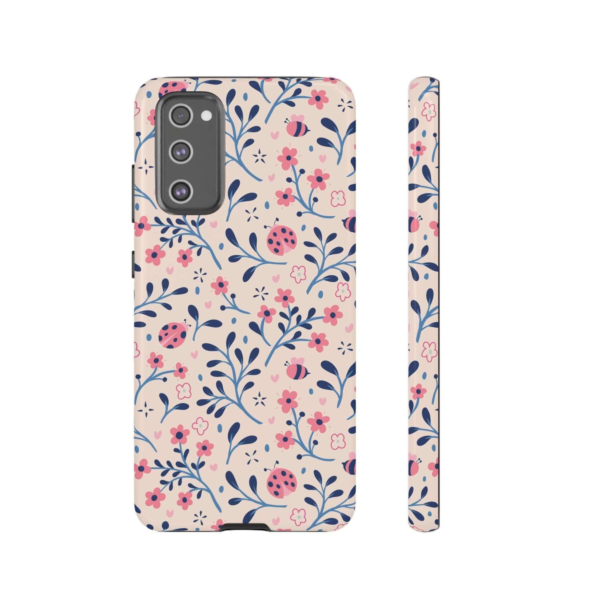 Samsung Galaxy case with cute ladybug and floral design, colorful iPhone 14 Pro Max Case, cute phone cases, Samsung S23 case