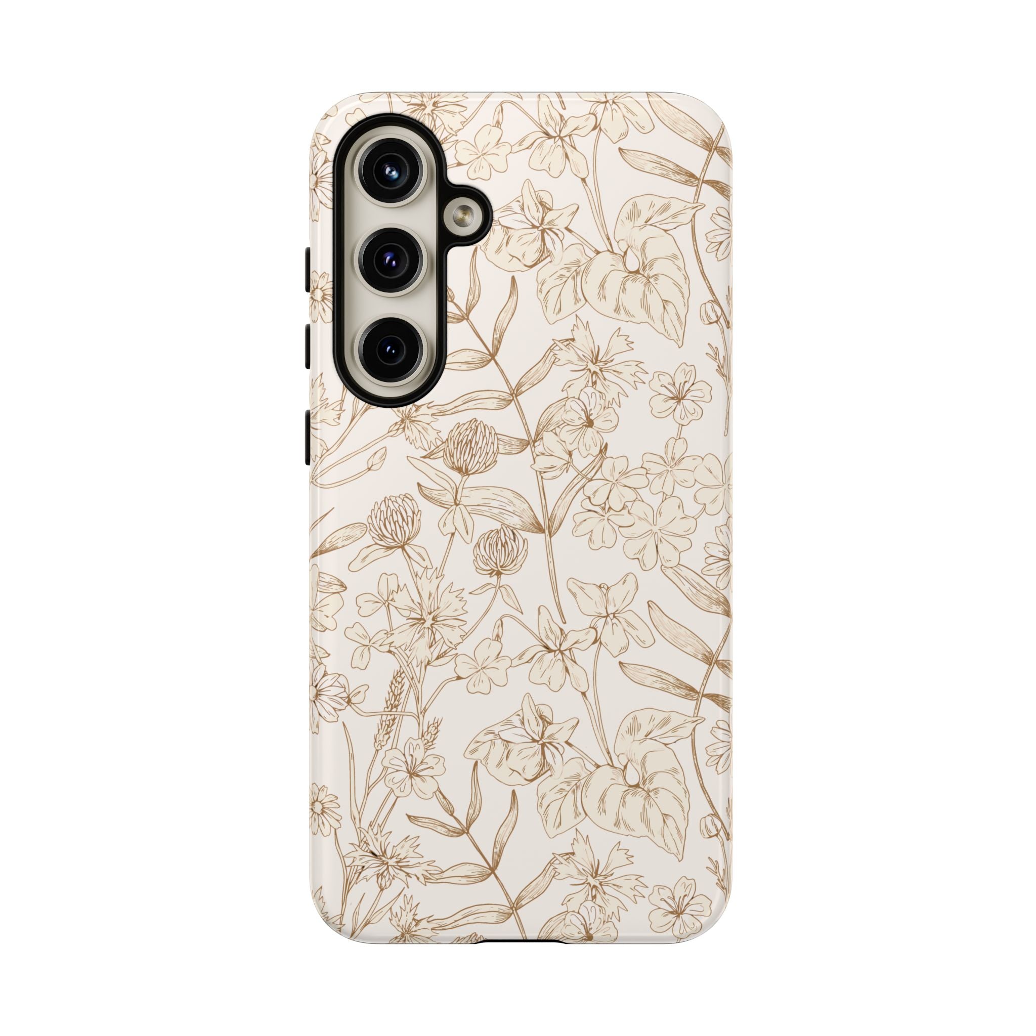 Beige Thyme Tan Garden Phone Case with floral design for Samsung, Cute Phone Case, compatible with iPhone 16, nature-inspired.