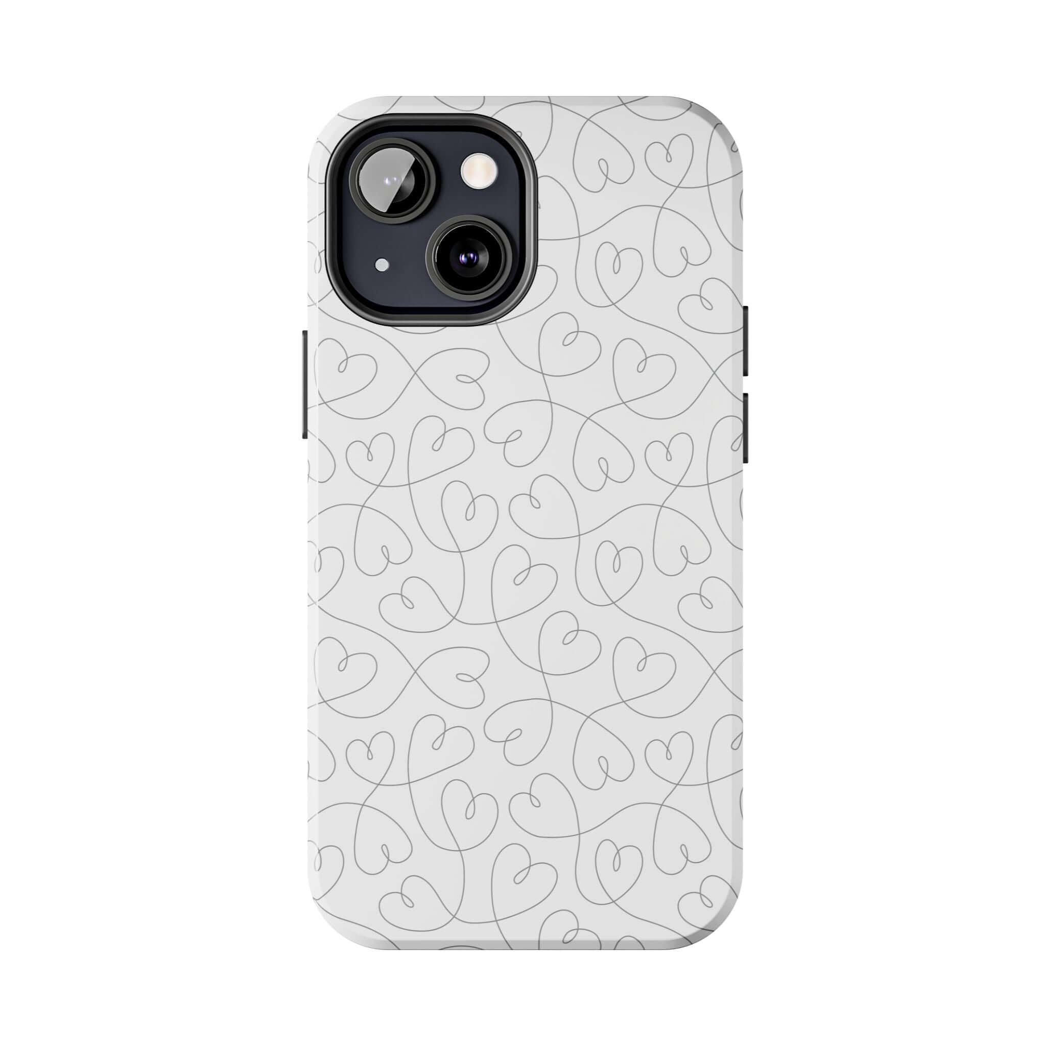 Silver Hearts Romance phone case with abstract heart design for iPhone 14 Pro Max, perfect for brides and weddings, cute and stylish.