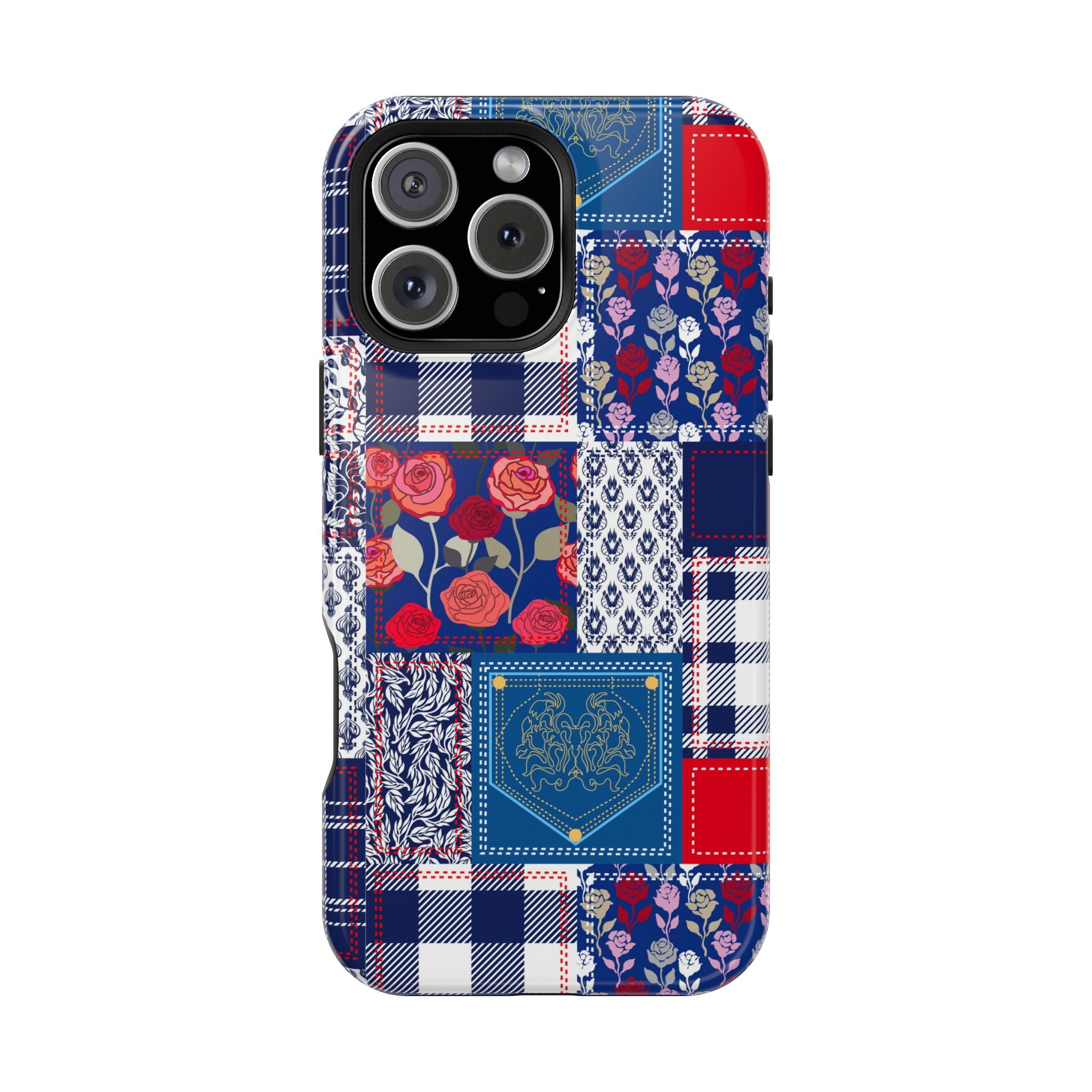 Crimson Bloom | Blue Patchwork Case