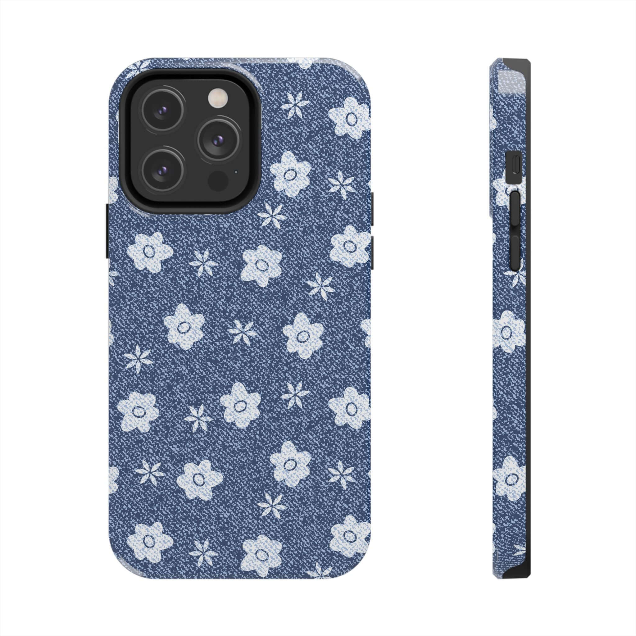 Daisies Denim Case for iPhone 14 Pro Max - Cute Phone Case with Flower Pattern