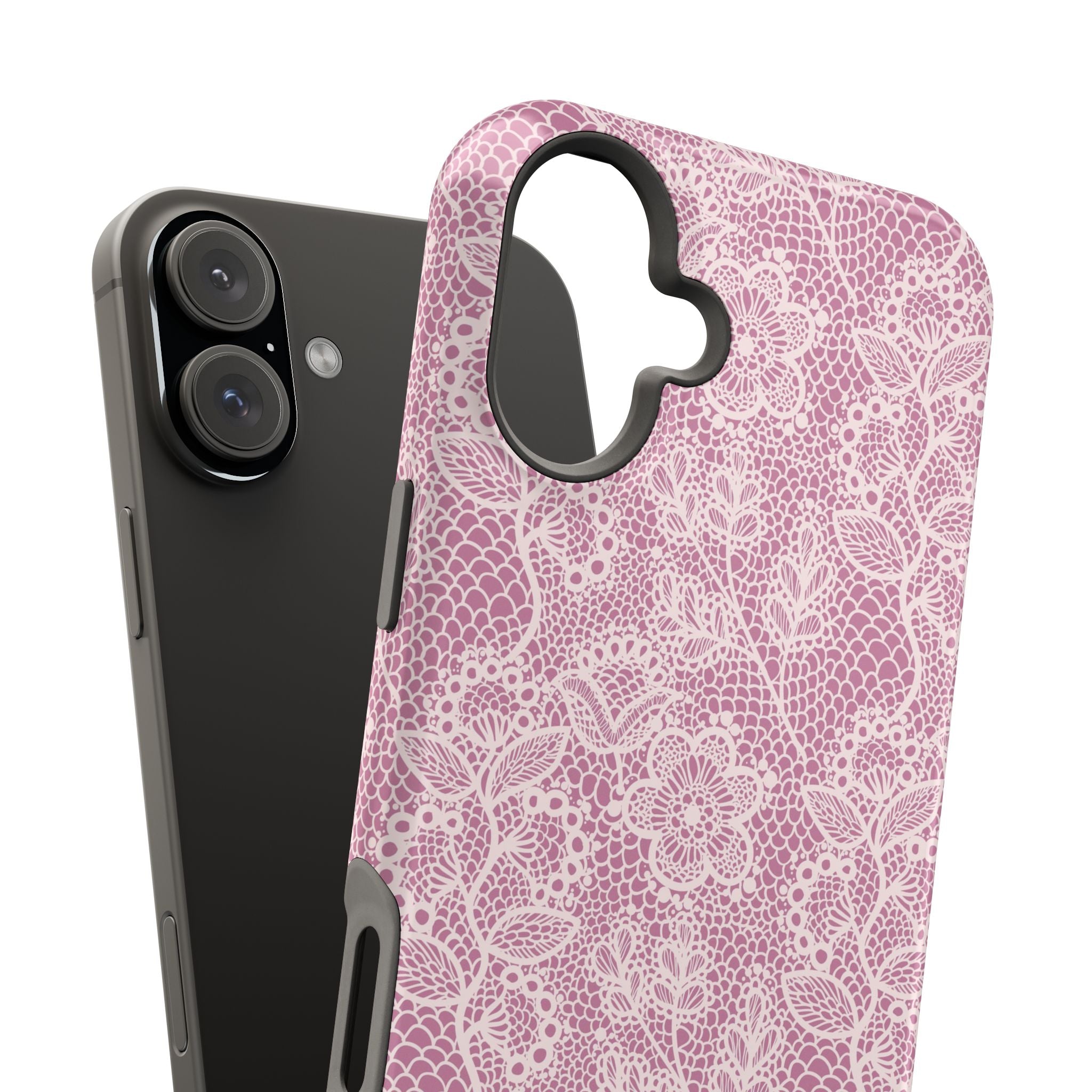 Pink Lace MagSafe iPhone Case with Floral Design - Cute Country Charm Phone Cover for Stylish Protection