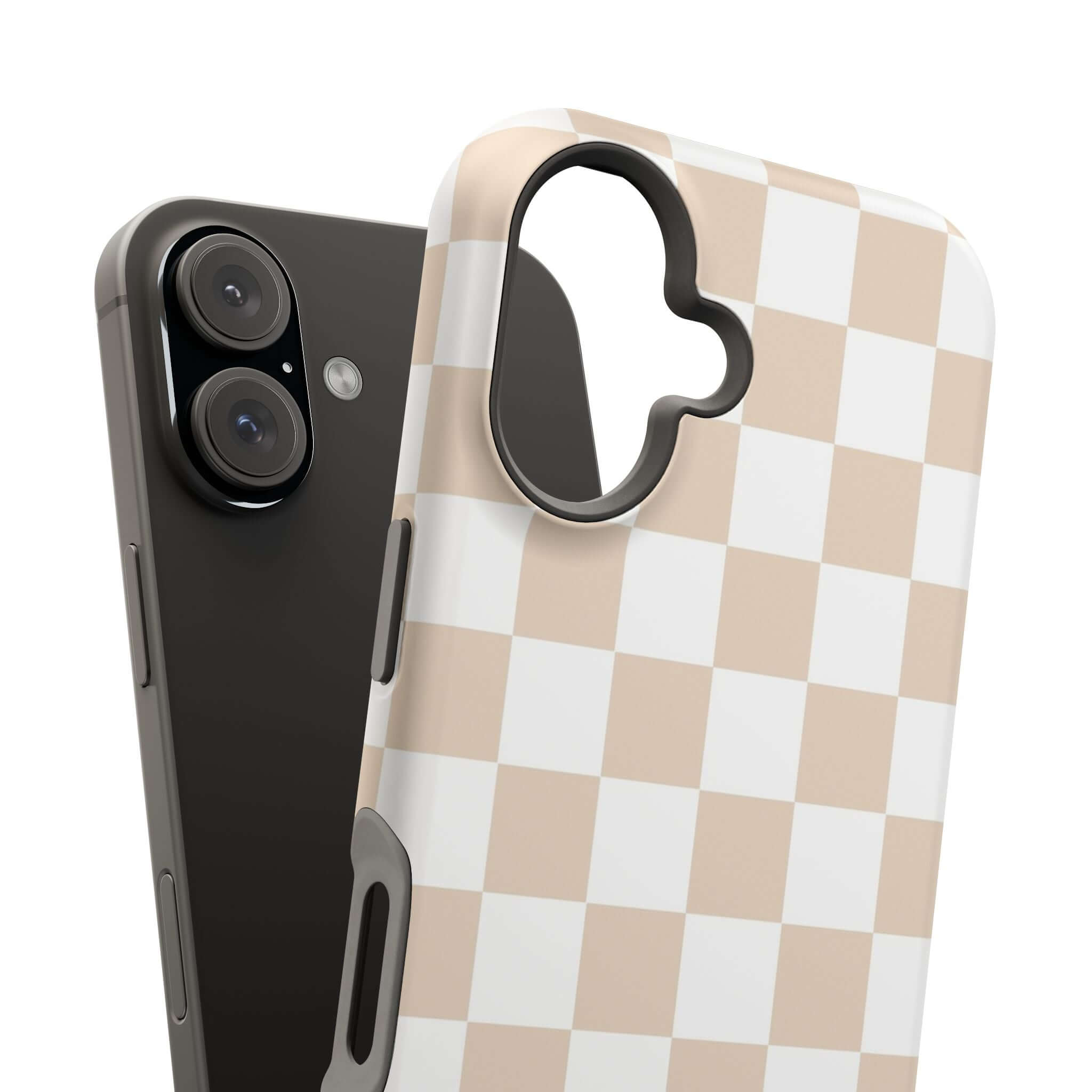 Cute MagSafe iPhone case with beige checkered design for iPhone 16, offering stylish and playful protection for your phone.