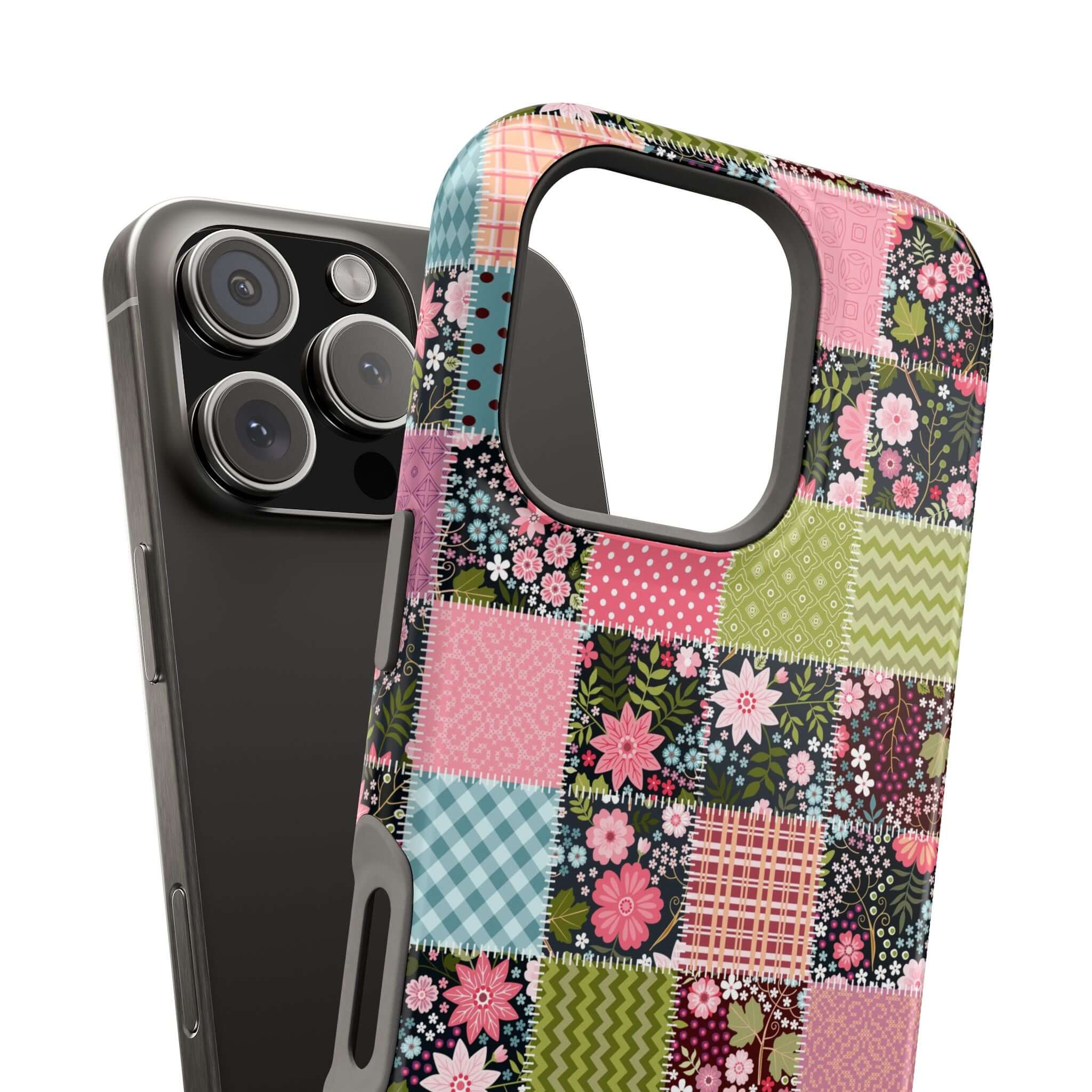 Groovy MagSafe iPhone case with wildflower patchwork design, perfect cute phone cover for floral and free-spirited vibes.