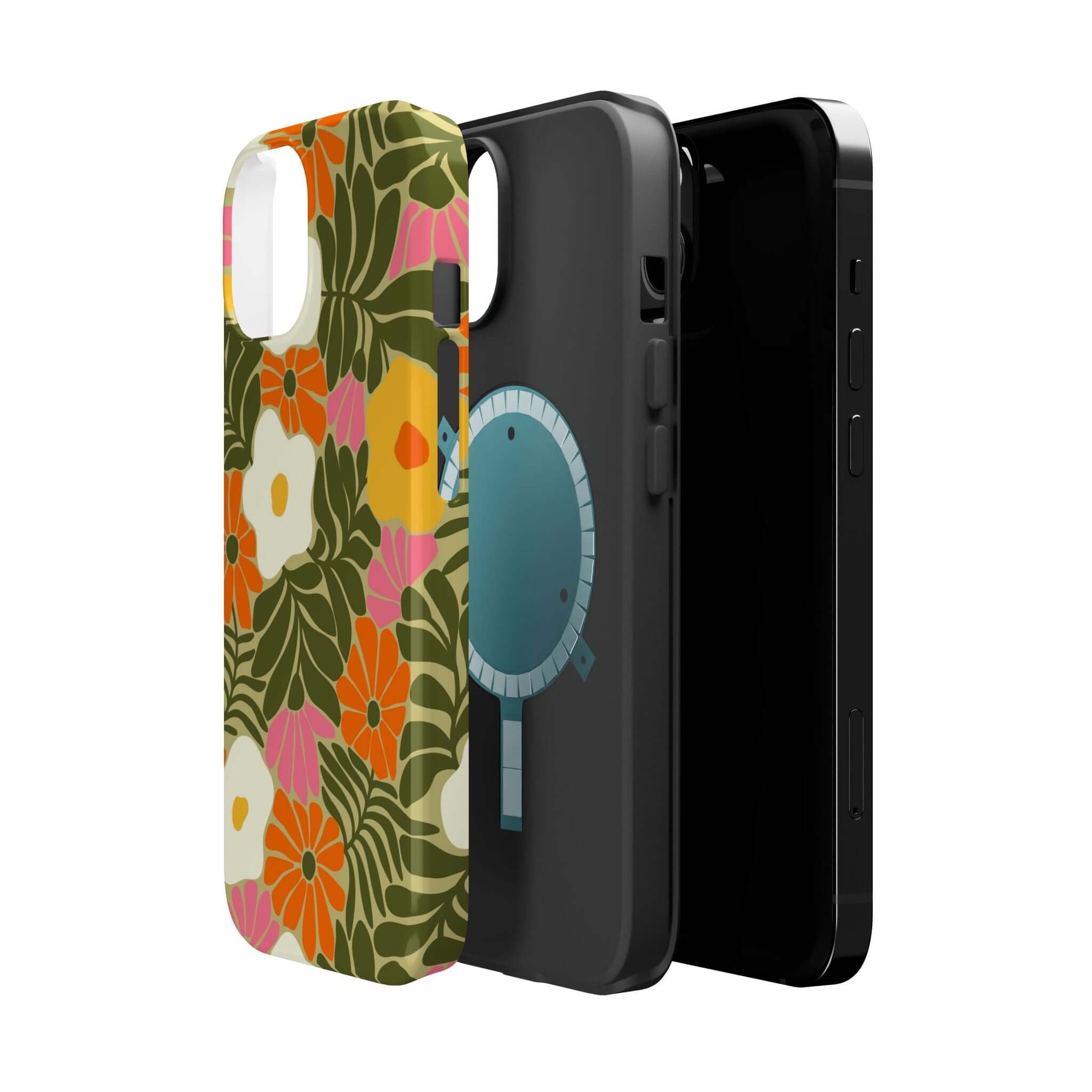 Colorful retro beach phone cases with floral designs, perfect cute phone covers for Apple iPhone.