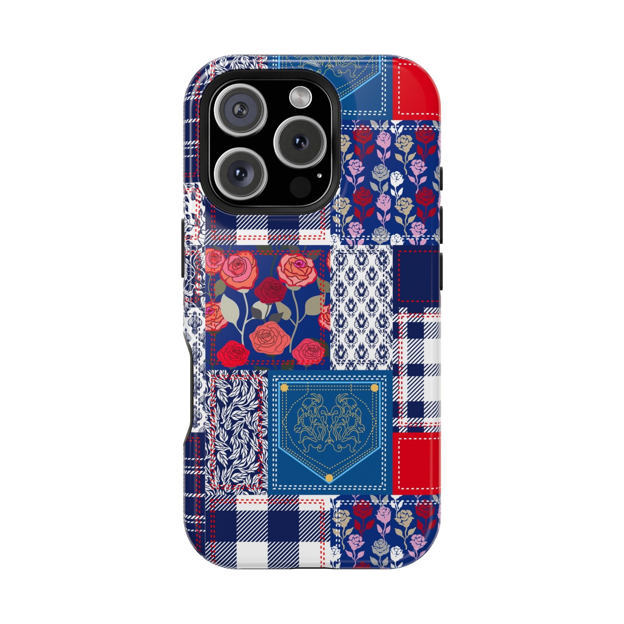 Crimson Bloom | Blue Patchwork Case