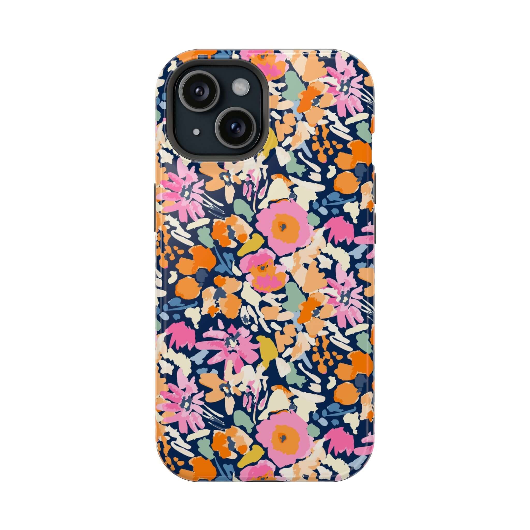 Botanic Burst cute MagSafe iPhone 16 case with colorful floral design for protection and style