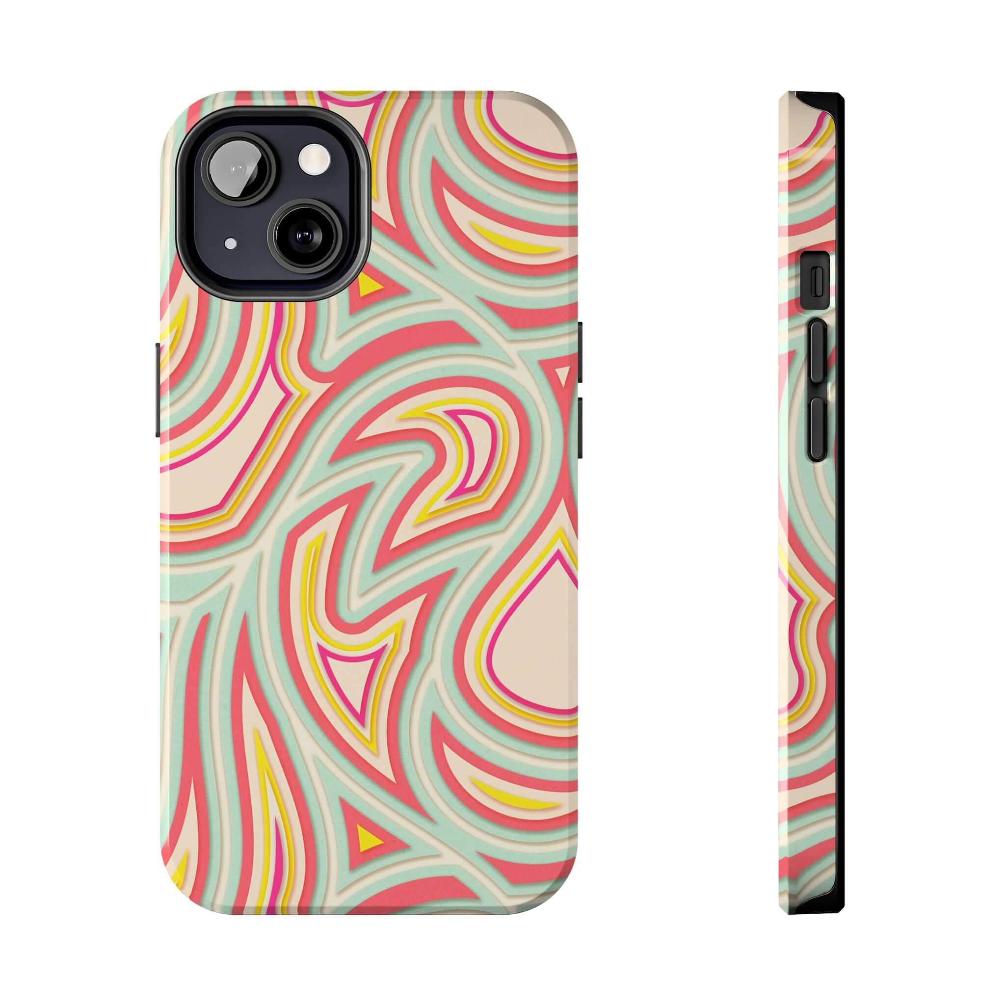 Groovy Waves Retro Abstract Phone Case for iPhone and Samsung, Cute flower design phone cover in vibrant colors.