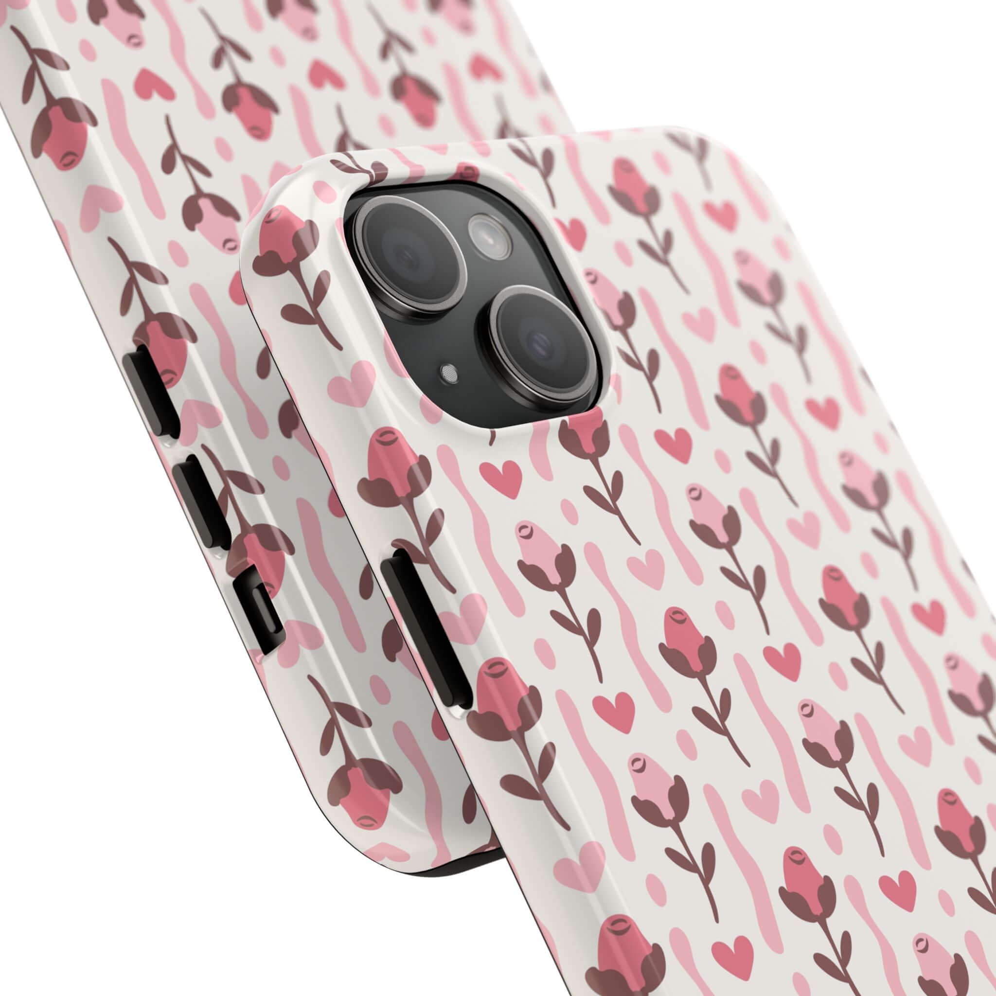 Cute custom iPhone case with red roses and hearts, perfect phone cover for adding whimsy. Free shipping available.