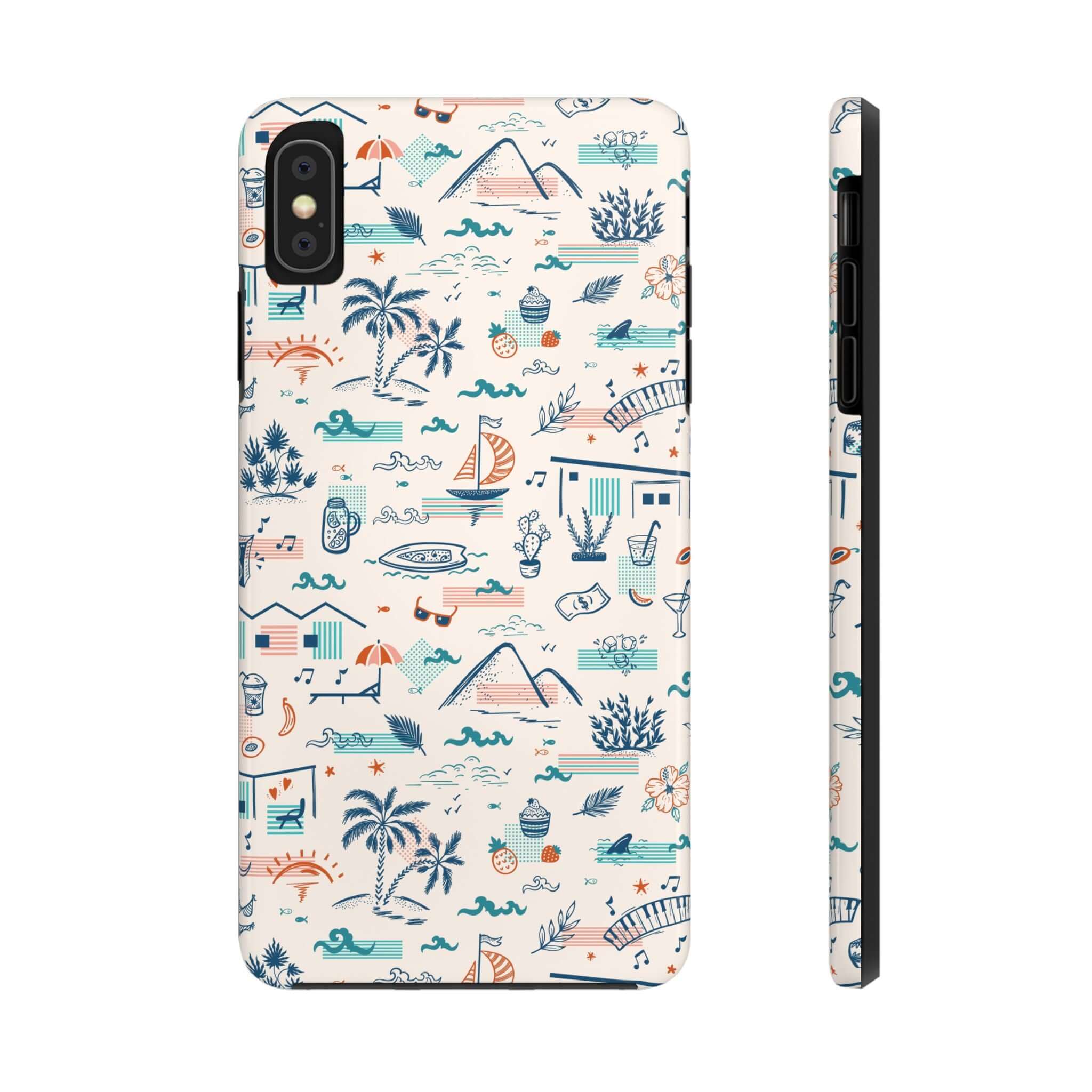 Colorful iPhone case with summer vacation design, cute phone case for iPhone 14 Pro Max and Samsung S23, featuring fun and playful illustrations.