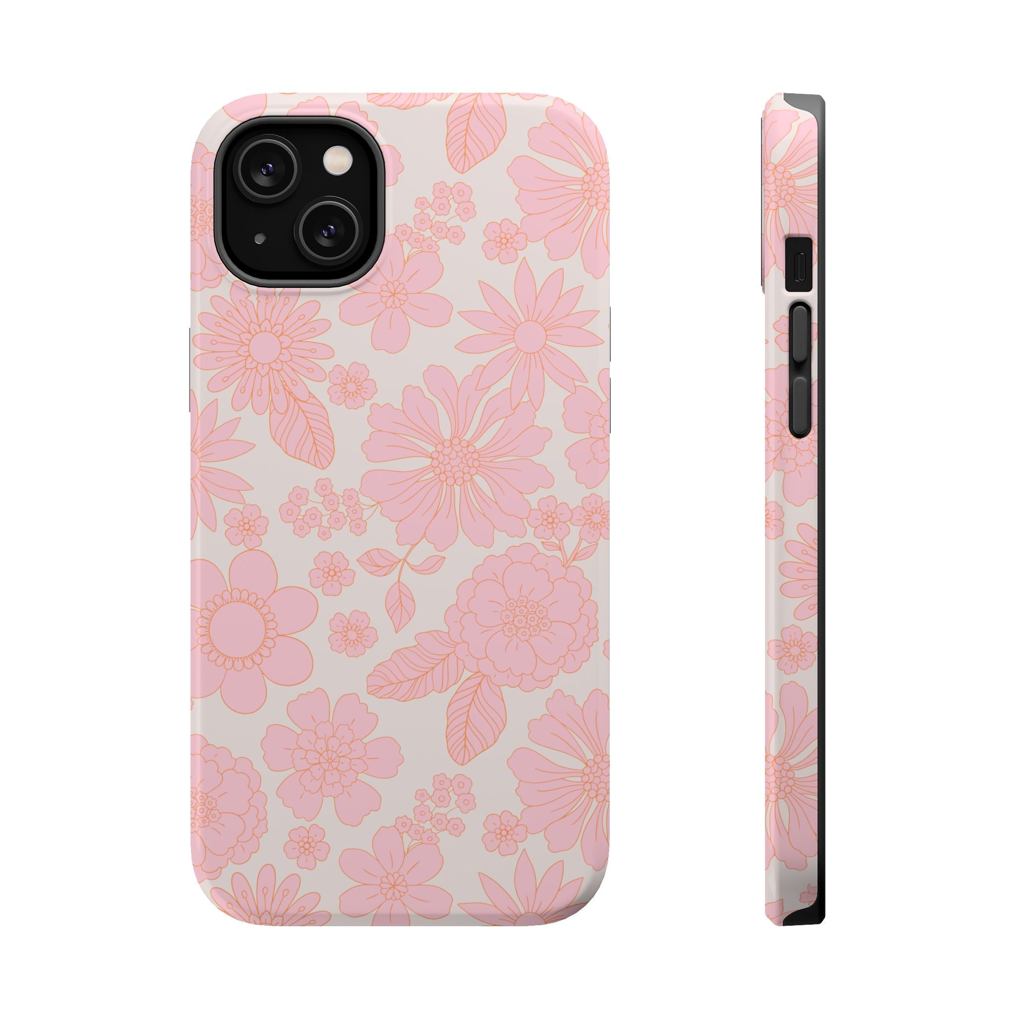 Pink floral MagSafe phone case for iPhone 16, cottagecore aesthetic, cute protective cover, Charming Petals design.