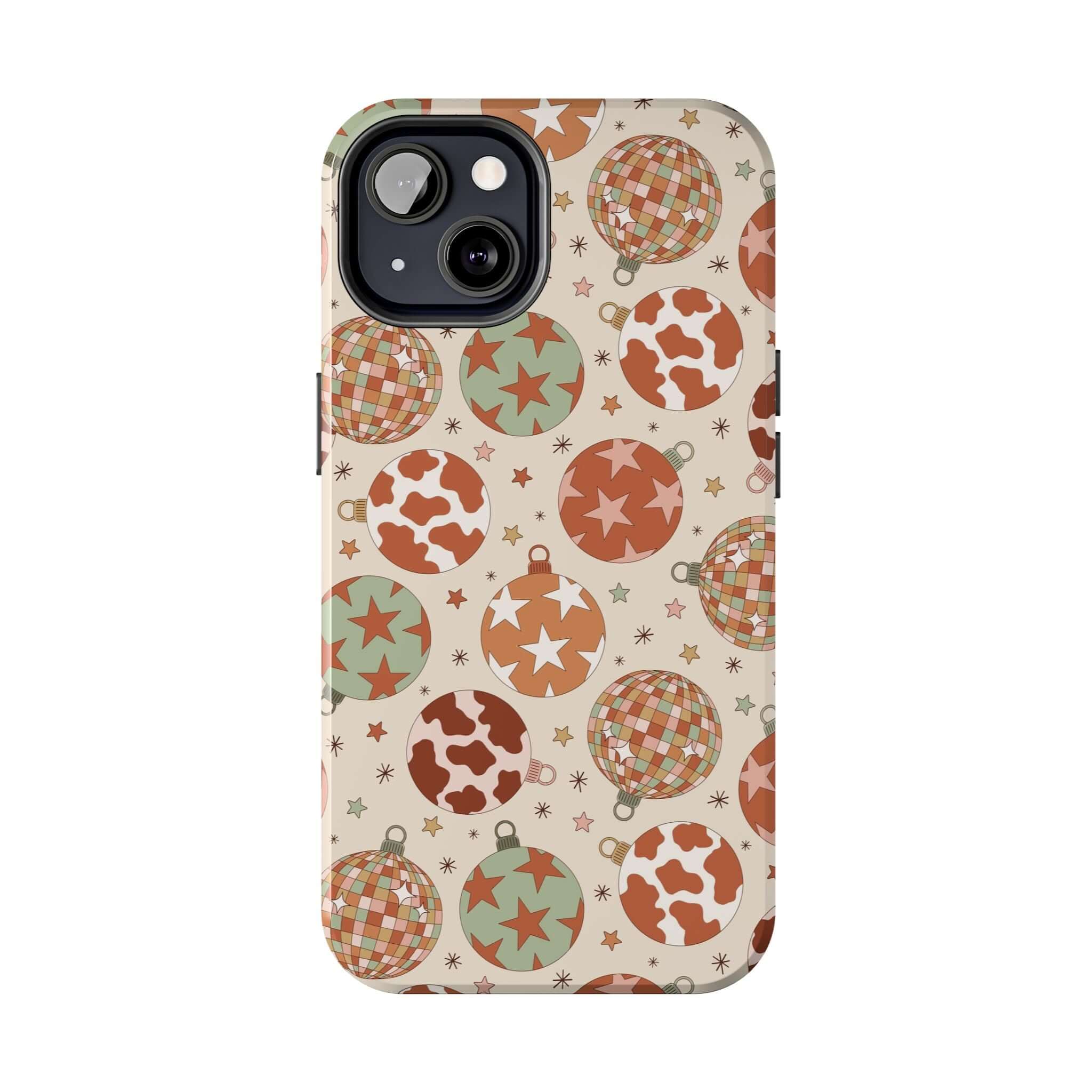 Cowgirl Christmas phone case with festive western ornament pattern, perfect cute iPhone case gift for holiday cheer.