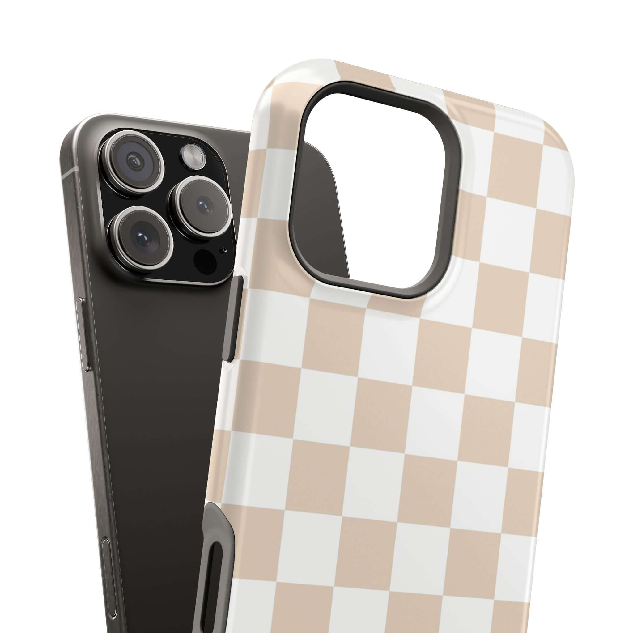 Cream checkered MagSafe iPhone 16 case in beige, cute protective phone case for trendy look