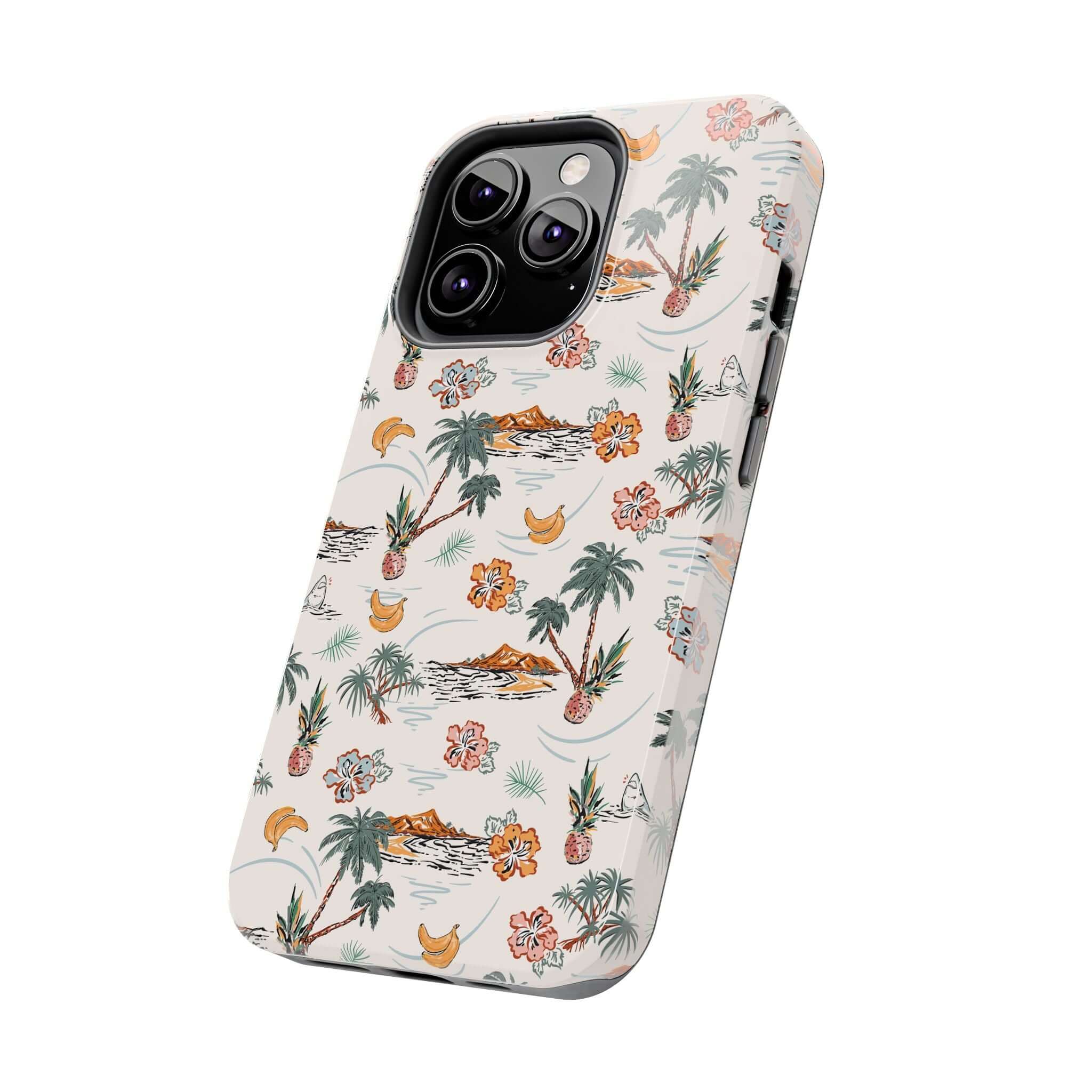 Cute iPhone 14 Tropical Vacation Beach Case with palm tree design, free shipping